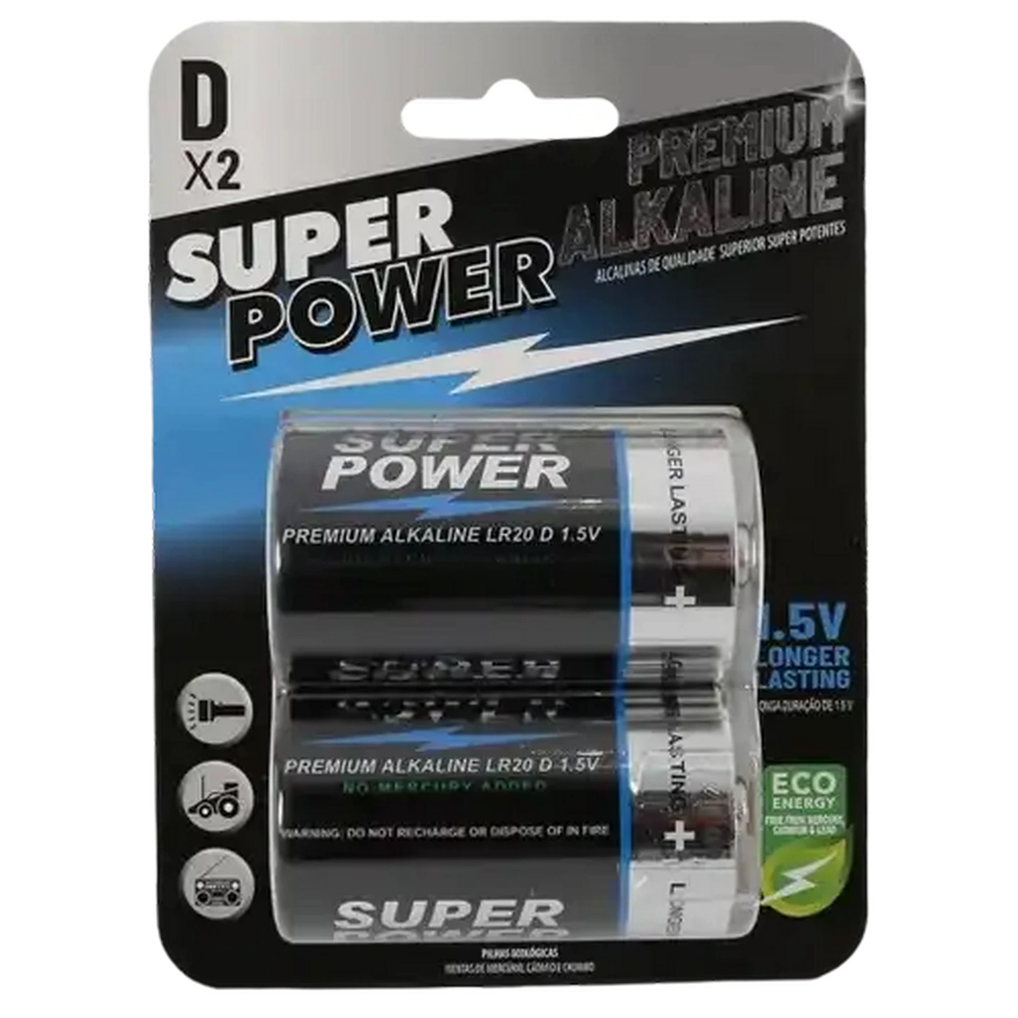 Image of Super Power Premium Alkaline D Batteries 2-Pack
