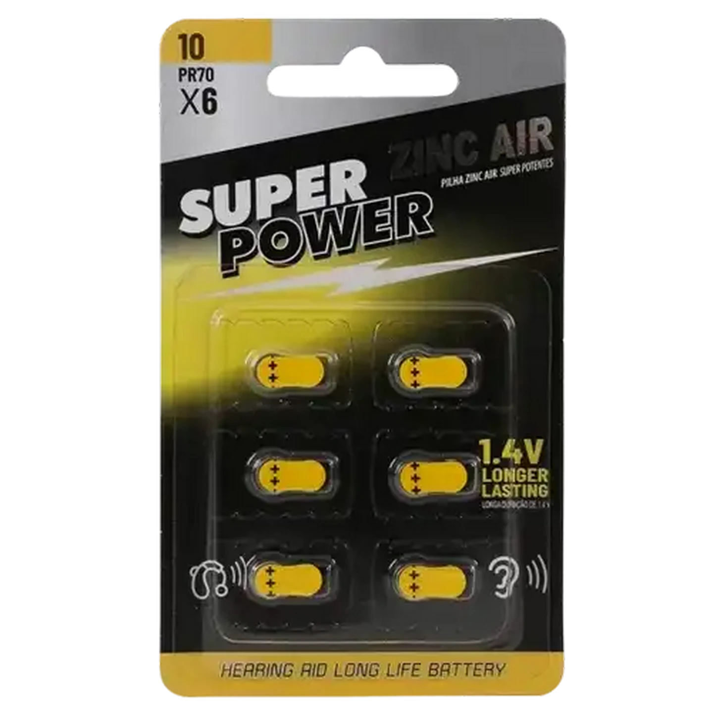 Image of Super Power Zinc-Air Hearing Aid Batteries Size 10 6-Pack