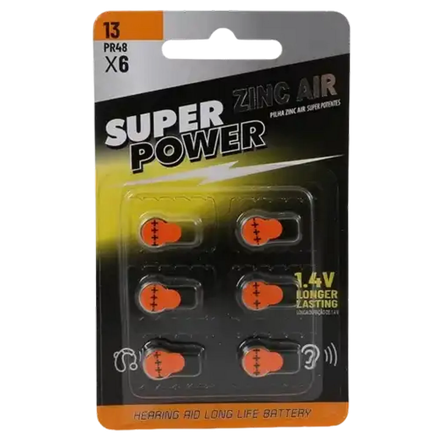 Image of Super Power Zinc-Air Hearing Aid Batteries Size 13 6-Pack