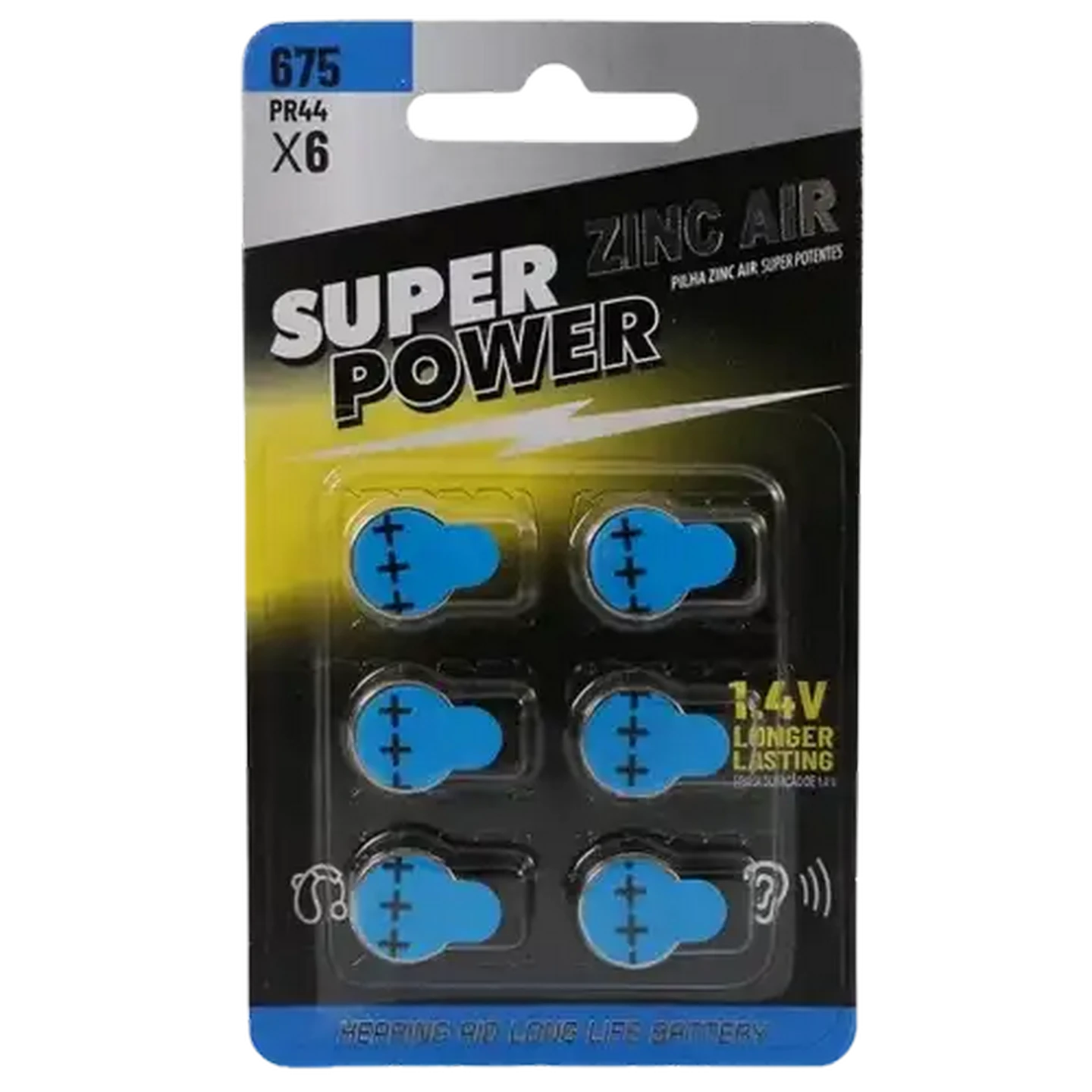 Image of Super Power Zinc-Air Hearing Aid Batteries Size 675 6-Pack