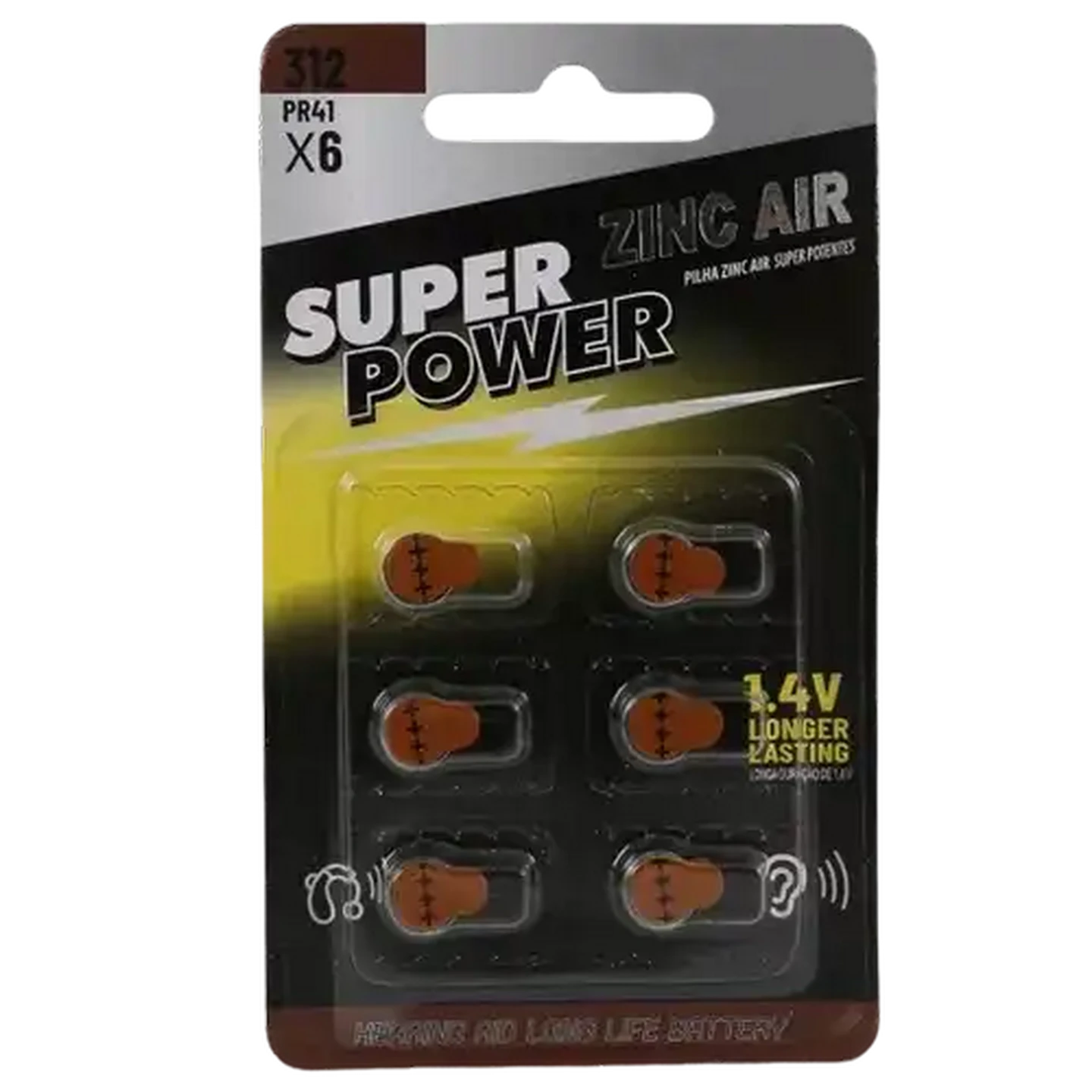 Image of Super Power Zinc-Air Hearing Aid Batteries Size 312 6-Pack