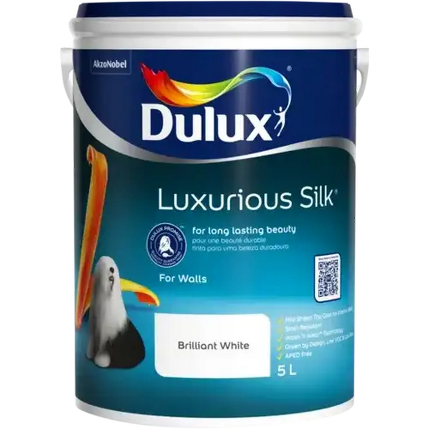 Image of Dulux Luxurious Silk Brilliant White Interior Mid Sheen Wall Paint 5L