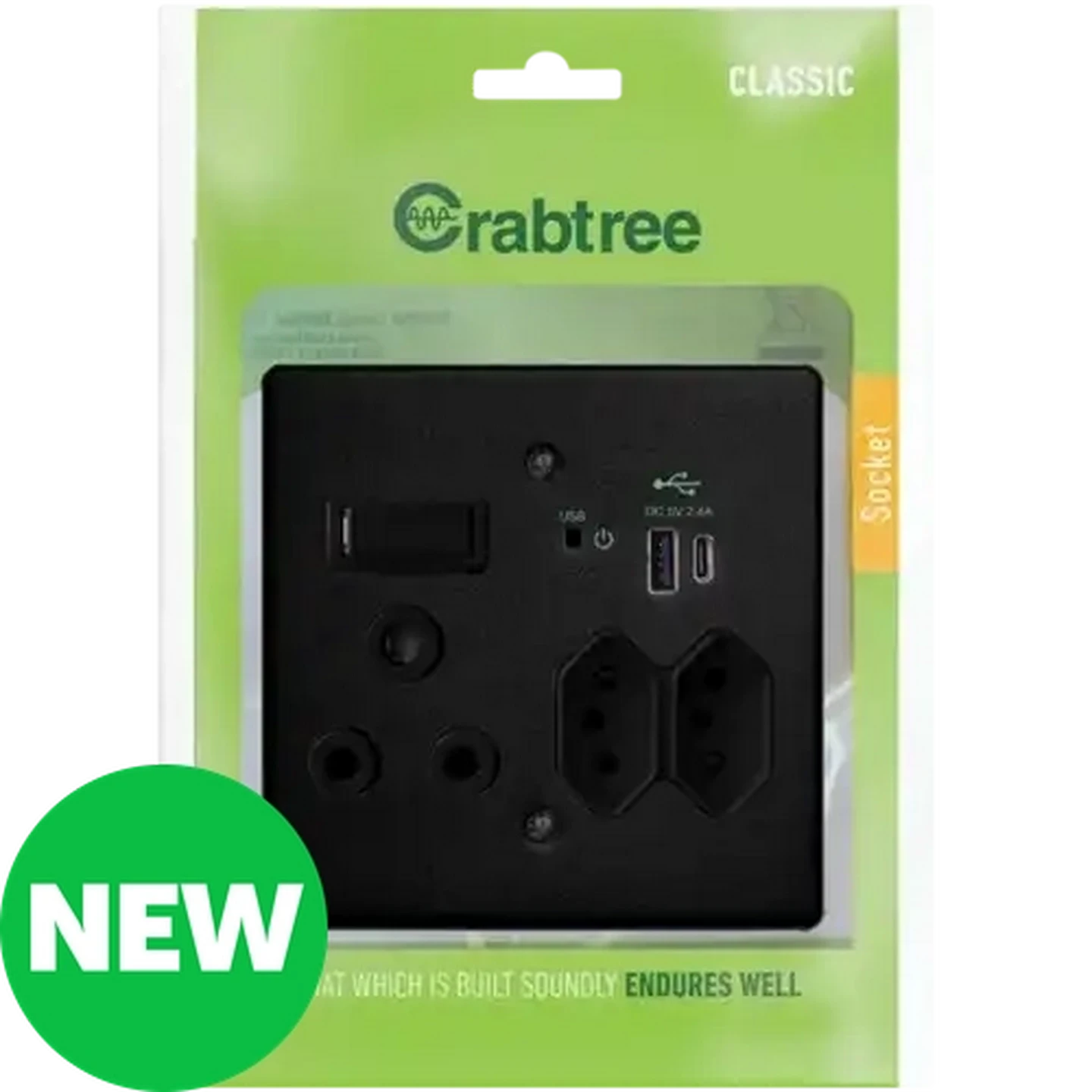 Image of Crabtree Classic Black USB “A+C” 16A Combo Socket