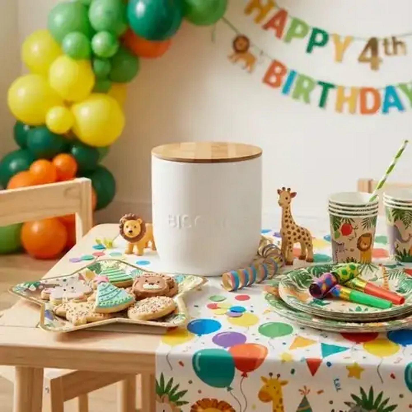Image of Embossed White Biscuit Tin with Bamboo Lid