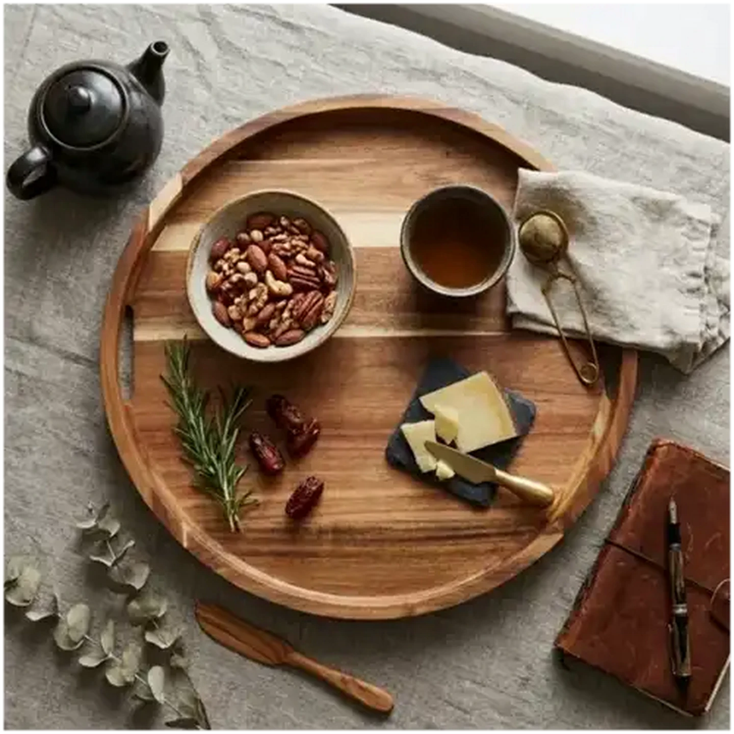 Image of Artisan Round Acacia Wood Tray 45cm