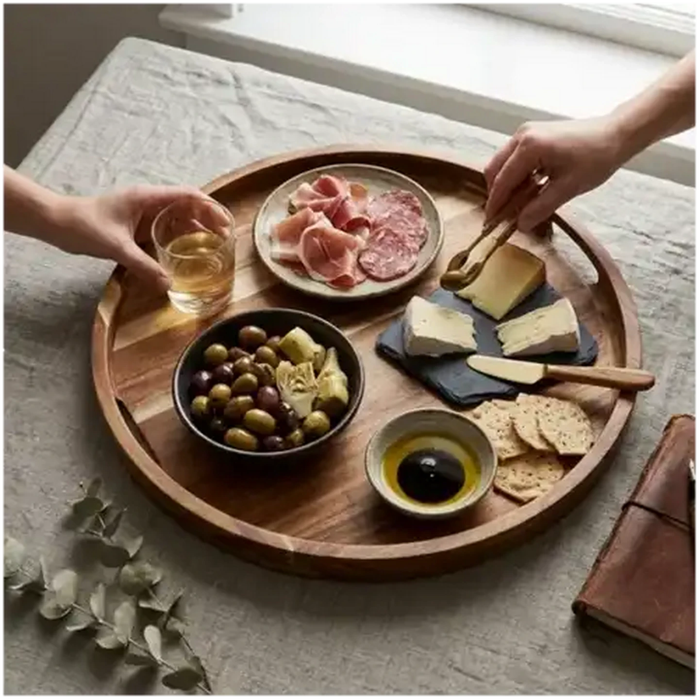 Image of Artisan Round Acacia Wood Tray 45cm