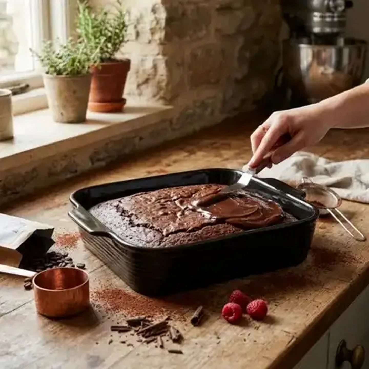 Image of Embossed Stoneware Black Square Baker 35.5cm