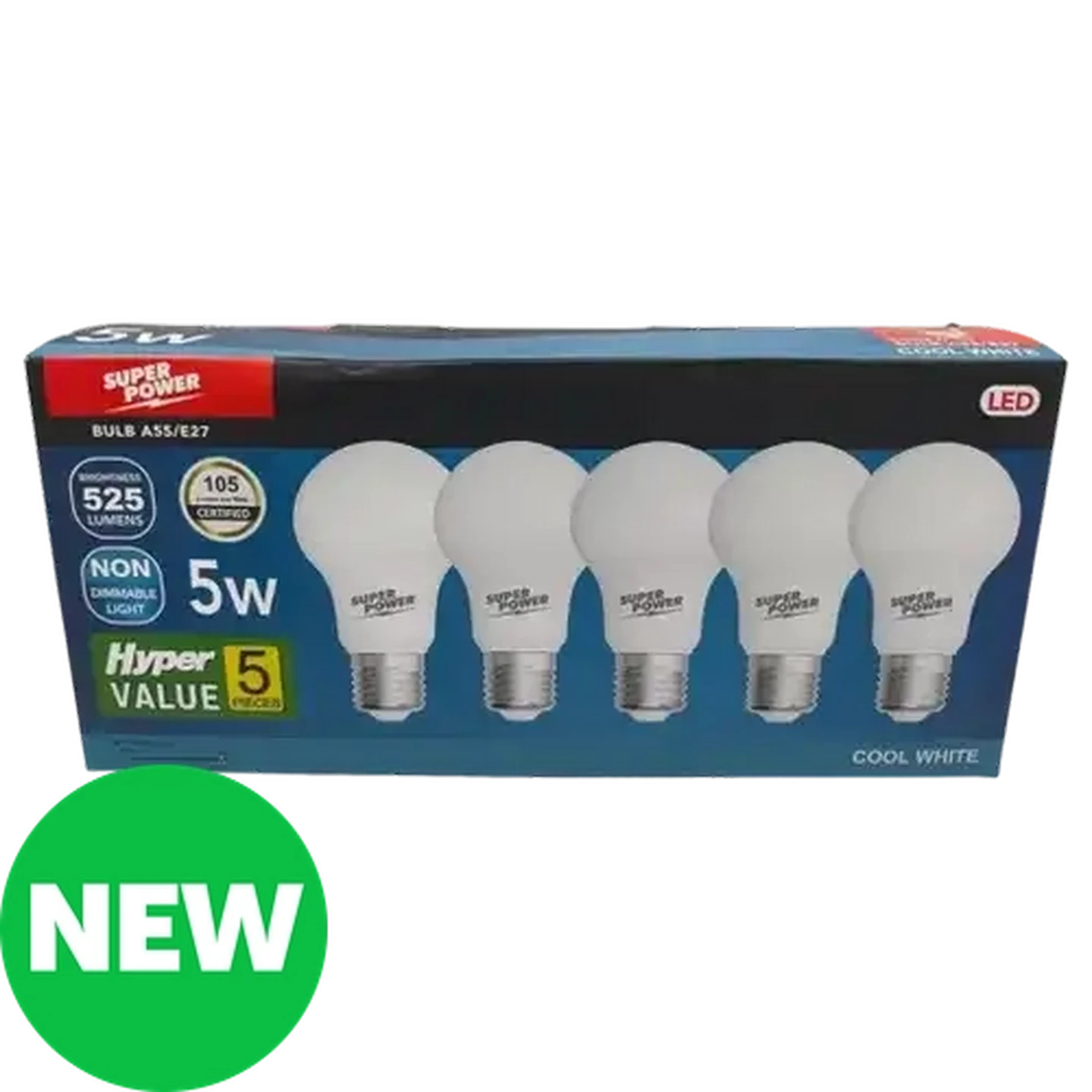Image of Hyper Value Super Power  Cool White LED A55 ES Globes 5W 5-Pack