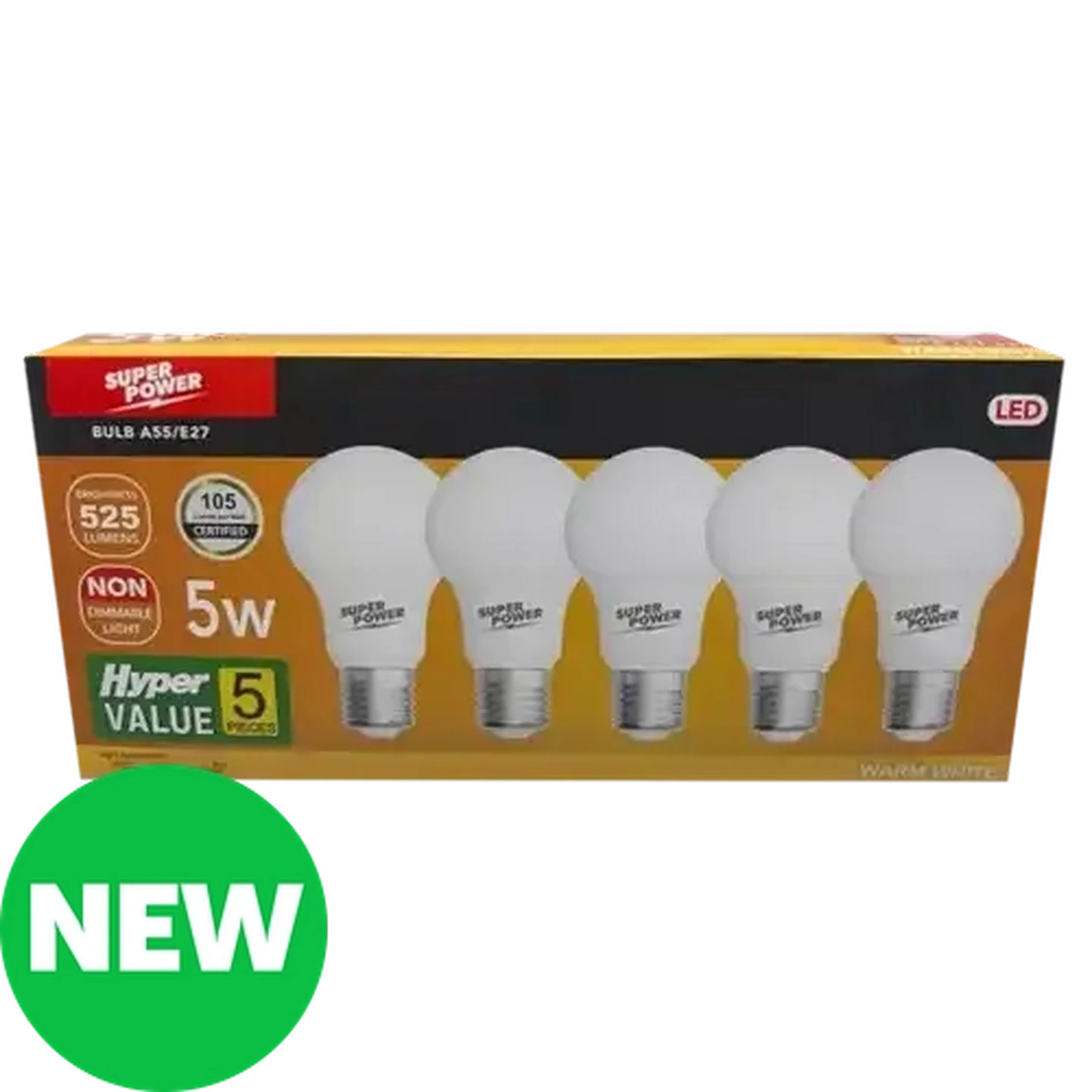 Image of Hyper Value Super Power  Warm White LED A55 ES Globes 5W 5-Pack