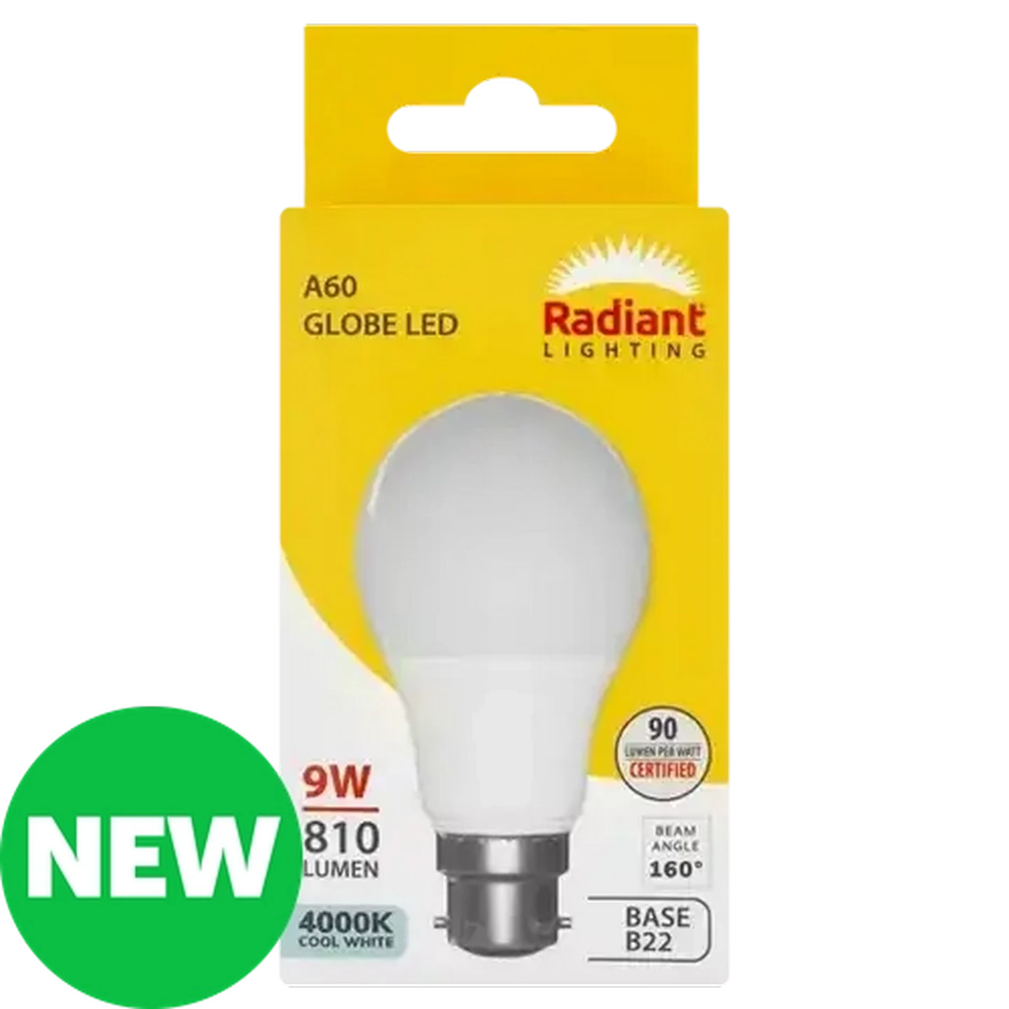 Image of Radiant Lighting Cool White A60/B22d LED Bayonet Globe 9W