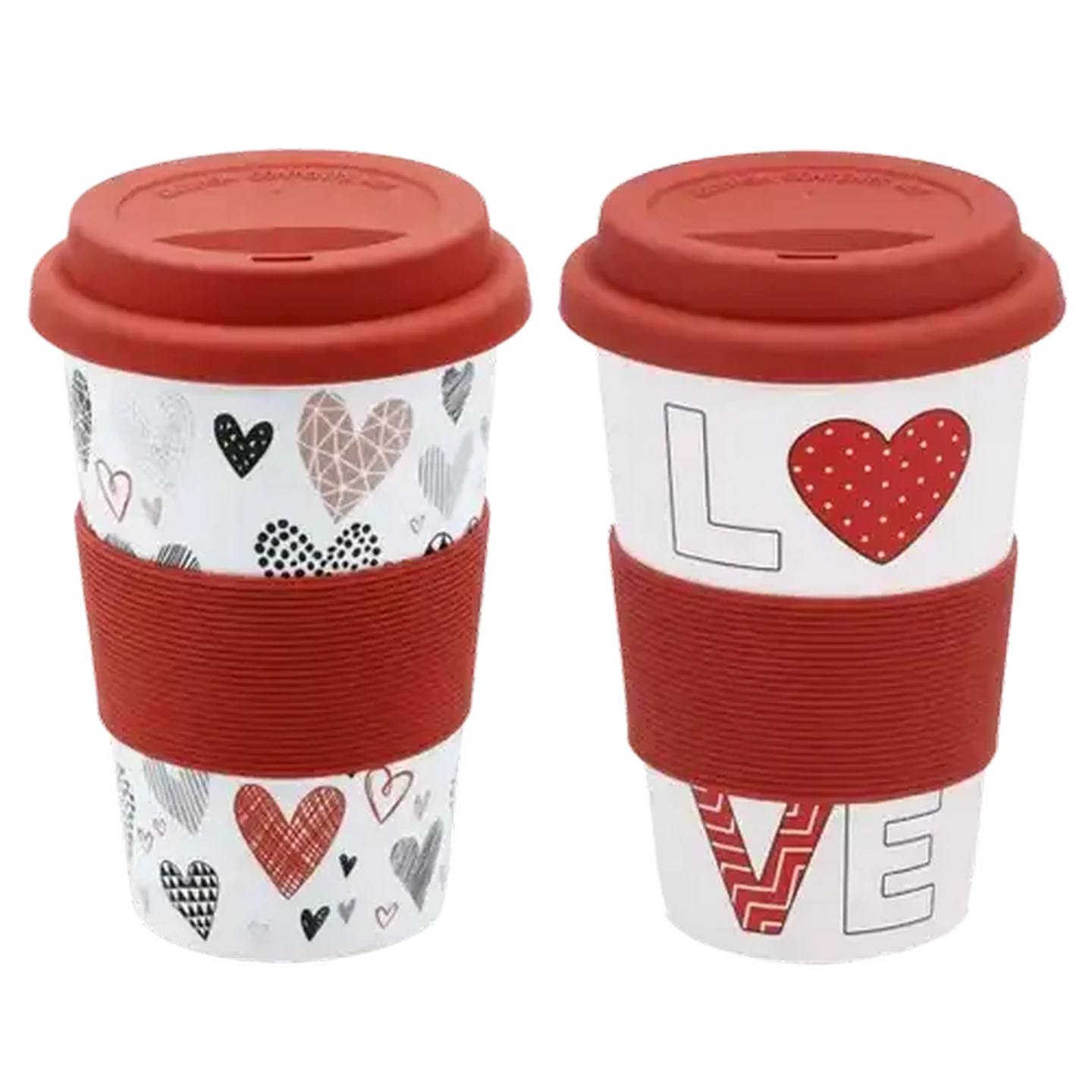 Image of Heart Silicone Lid & Grip Ceramic Coffee Mug 320ml (Design May Vary)