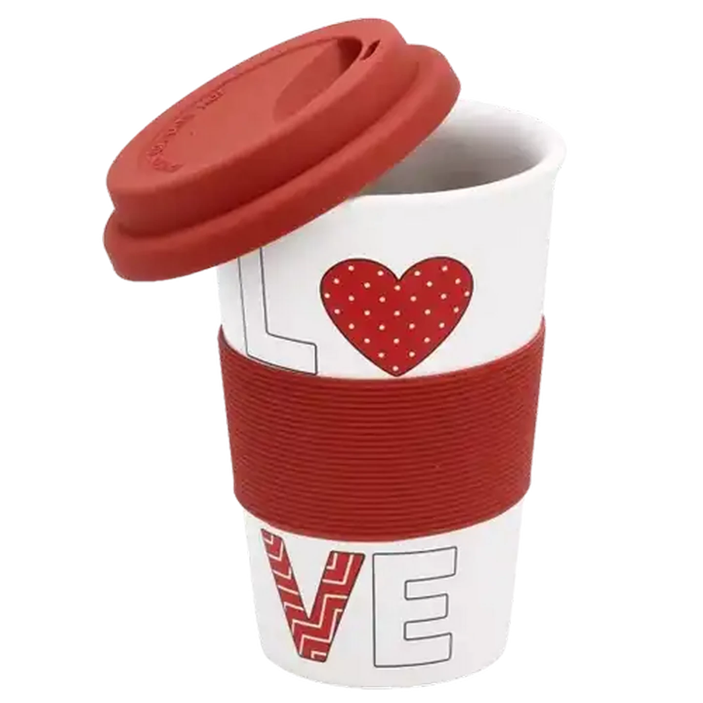 Image of Heart Silicone Lid & Grip Ceramic Coffee Mug 320ml (Design May Vary)
