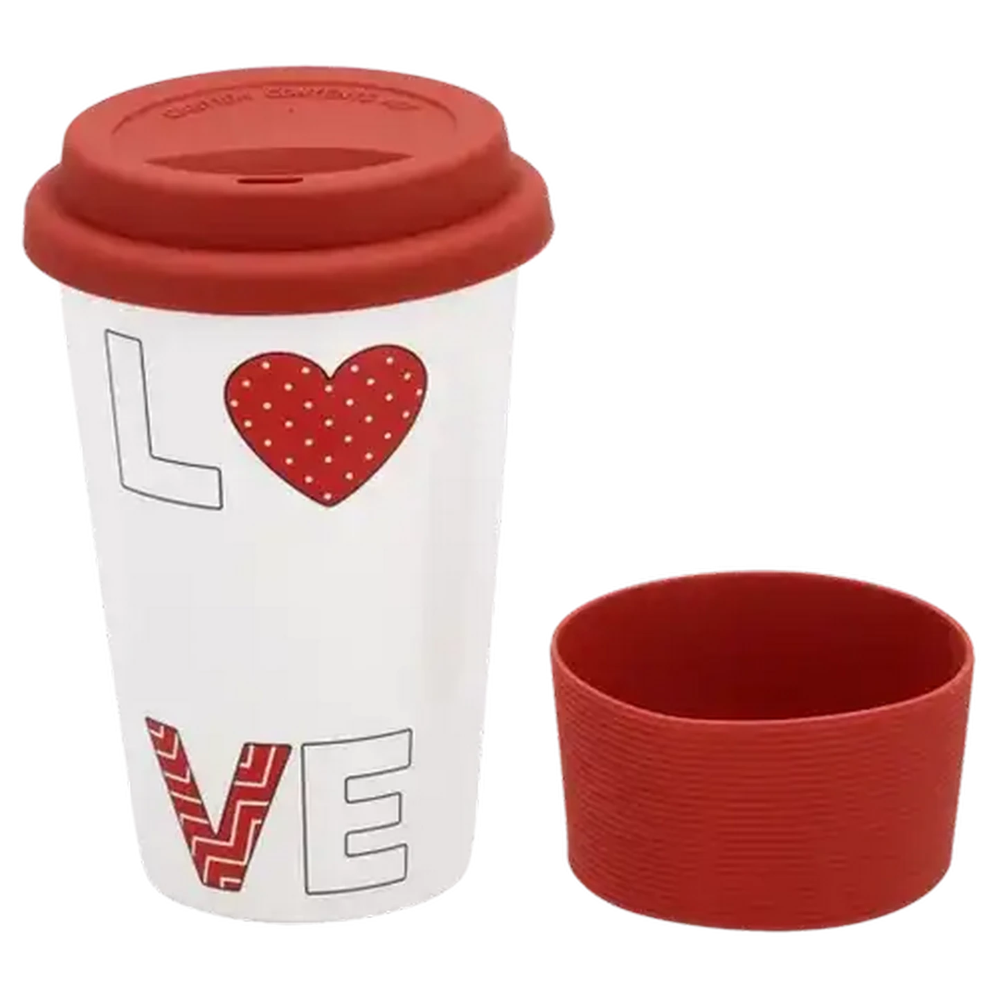 Image of Heart Silicone Lid & Grip Ceramic Coffee Mug 320ml (Design May Vary)