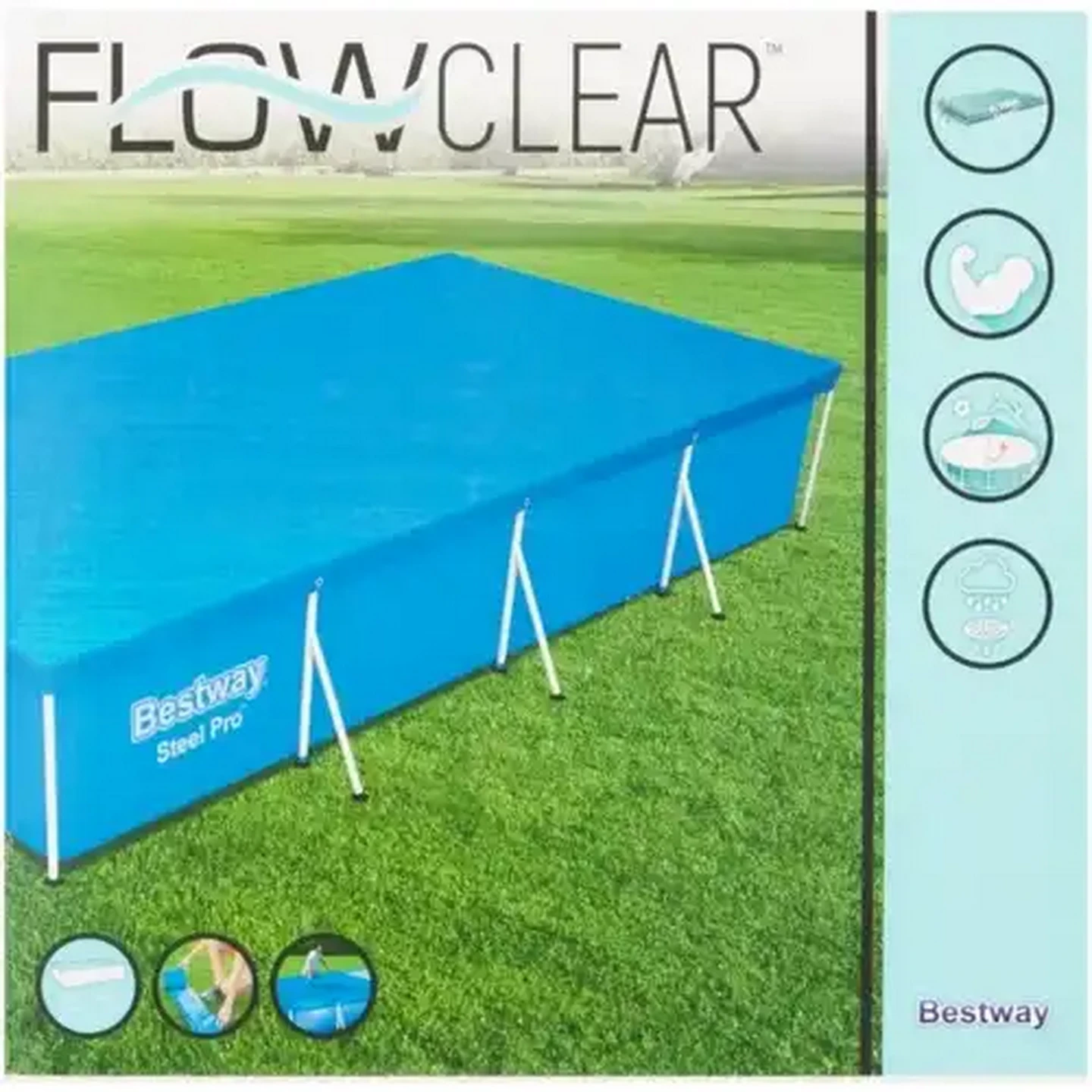 Image of Bestway Flowclear Blue Steel Pro Pool Cover 400 x 211 x 81 cm (Colour May Vary)