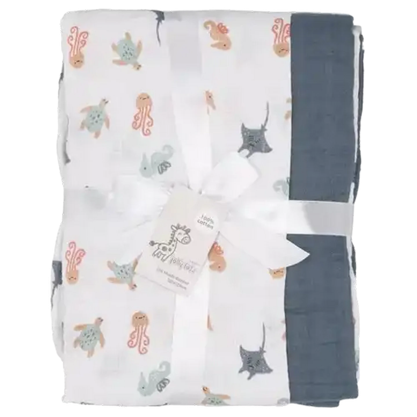 Image of Jolly Tots White Muslin Cotton Blanket 120 x 120cm 2-Pack (Design May Vary)