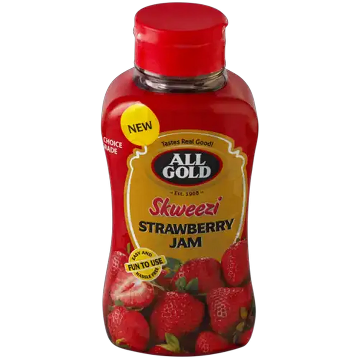 Image of ALL GOLD Skweezi Strawberry Jam Bottle 460g