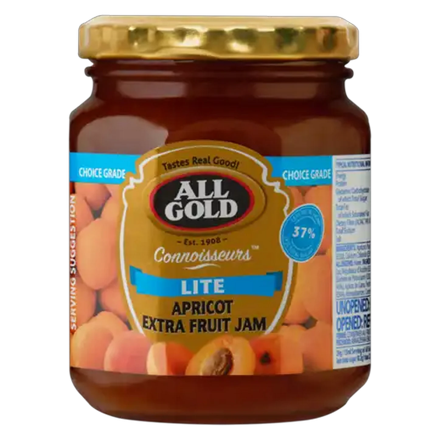 Image of ALL GOLD Lite Apricot Extra Fruit Jam Jar 300g