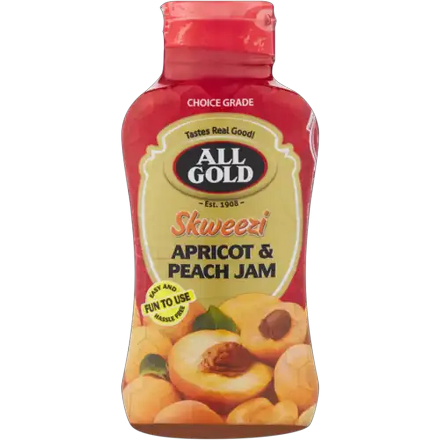 Image of ALL GOLD Skweezi Apricot & Peach Jam Bottle 460g