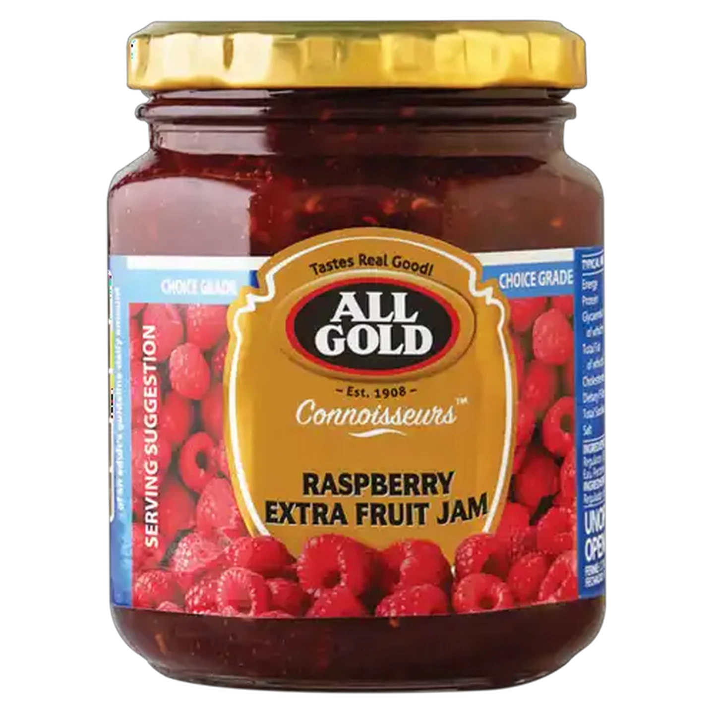 Image of ALL GOLD Raspberry Extra Fruit Jam Jar 320g