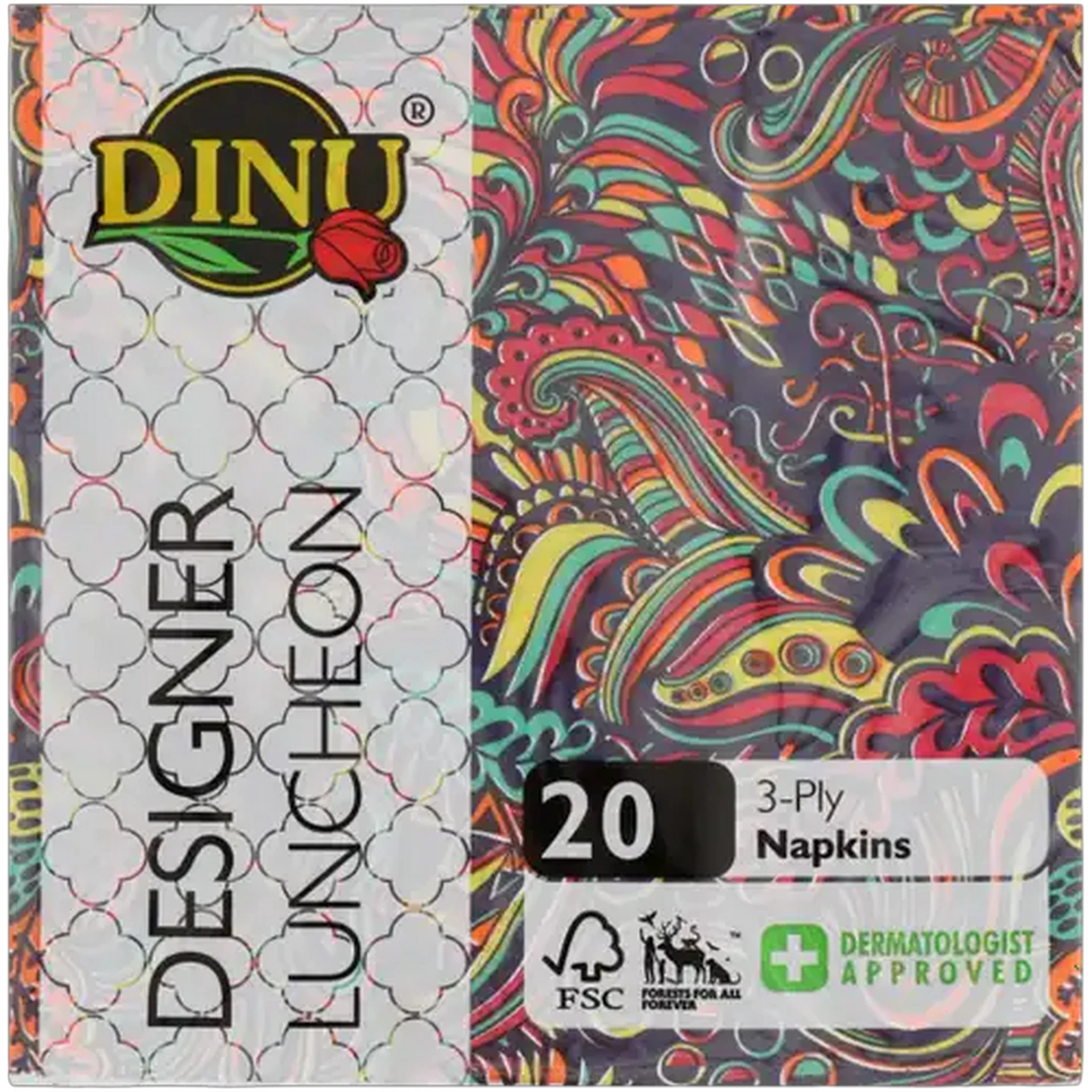 Image of Dinu Designer Luncheon Funky Twirl 3-Ply Napkins 20 Pack