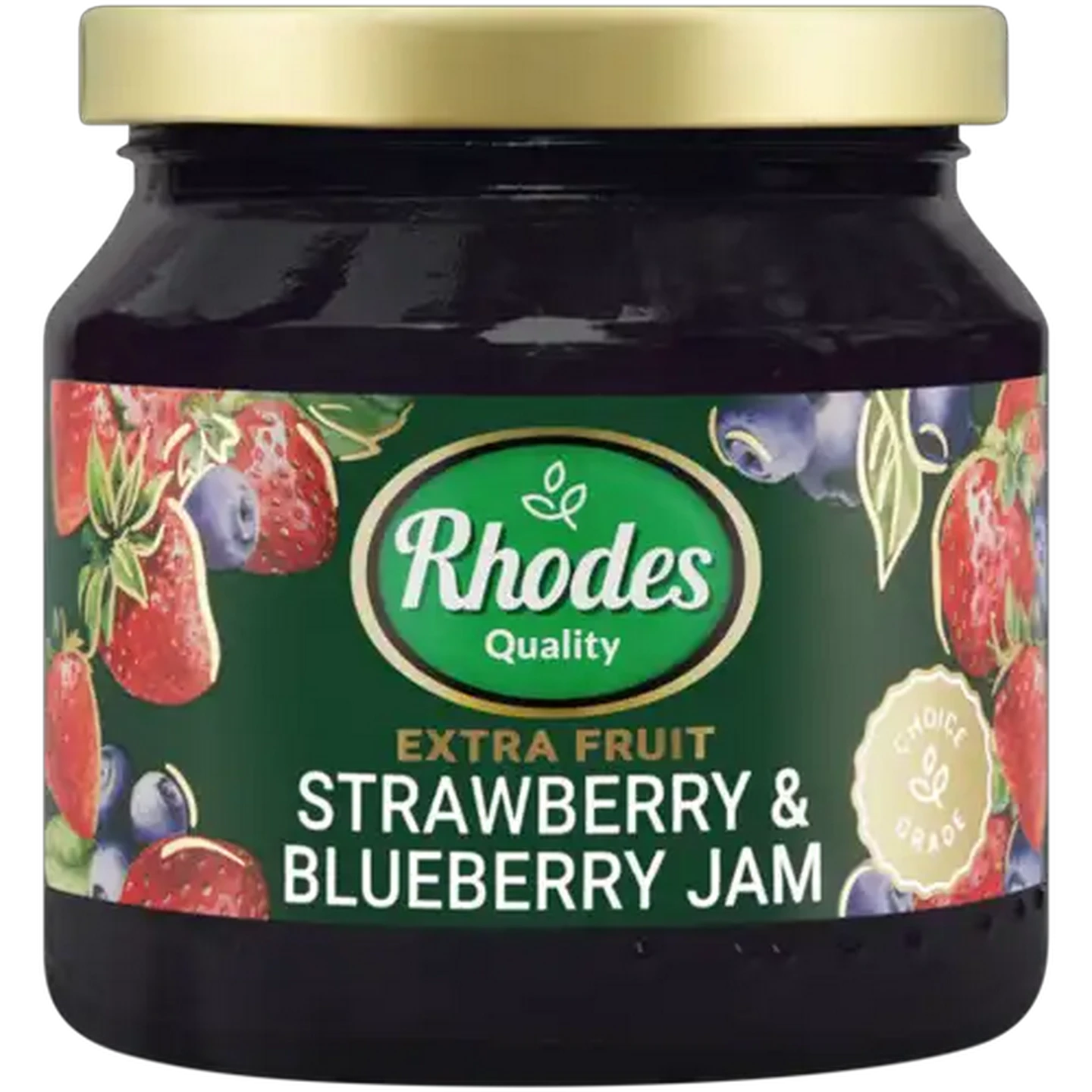 Image of Rhodes Quality Extra Fruit Strawberry & Blueberry Jam 340g