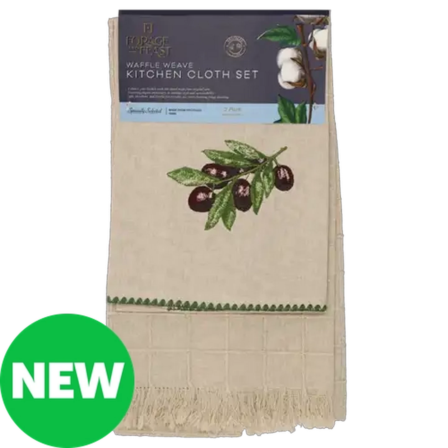 Image of Forage And Feast Stone Embroided Forra Kitchen Cloths 40 x 60cm 2-Pack