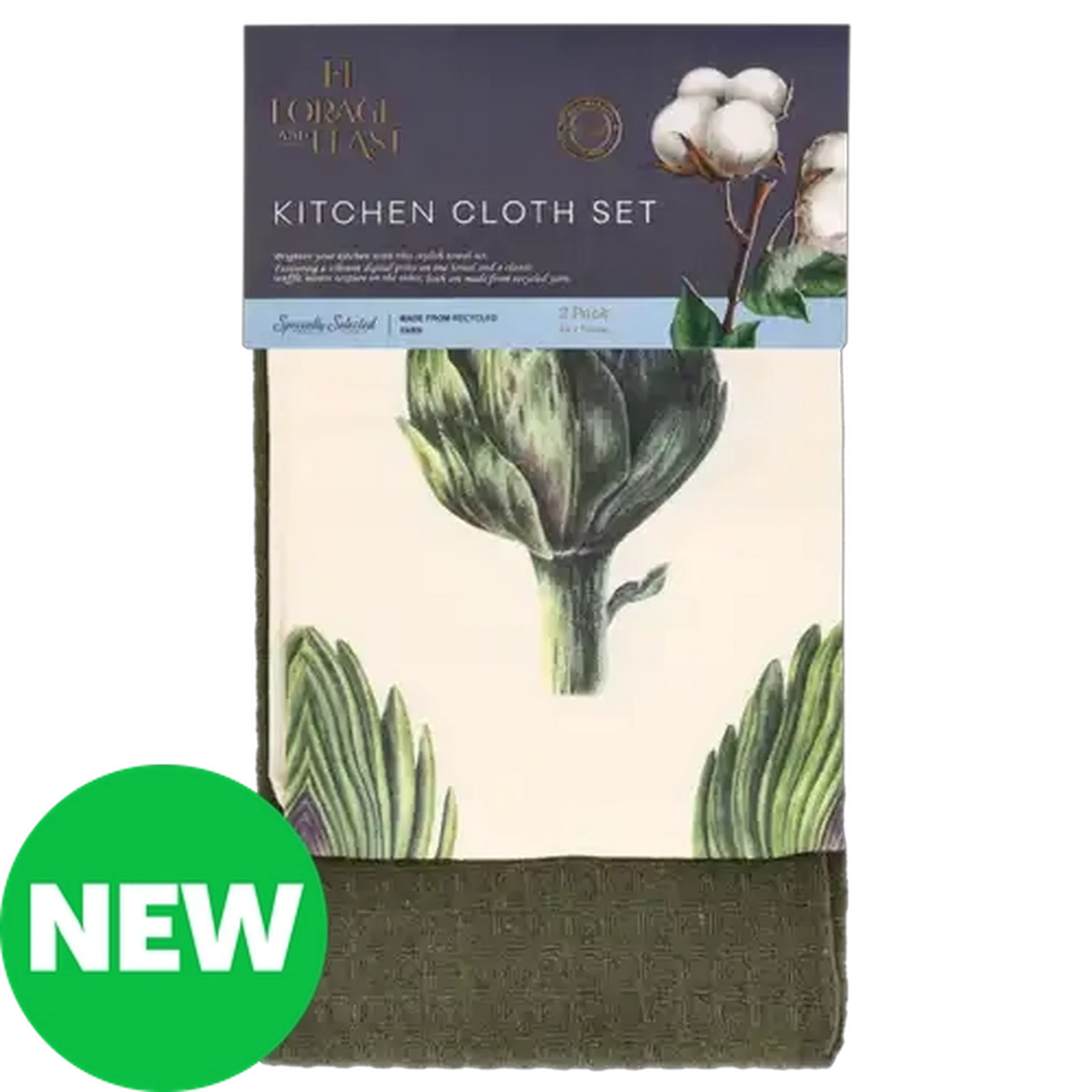 Image of Forage And Feast Green & Artichoke Kitchen Cloth Set 45 x 70cm 2-Pack