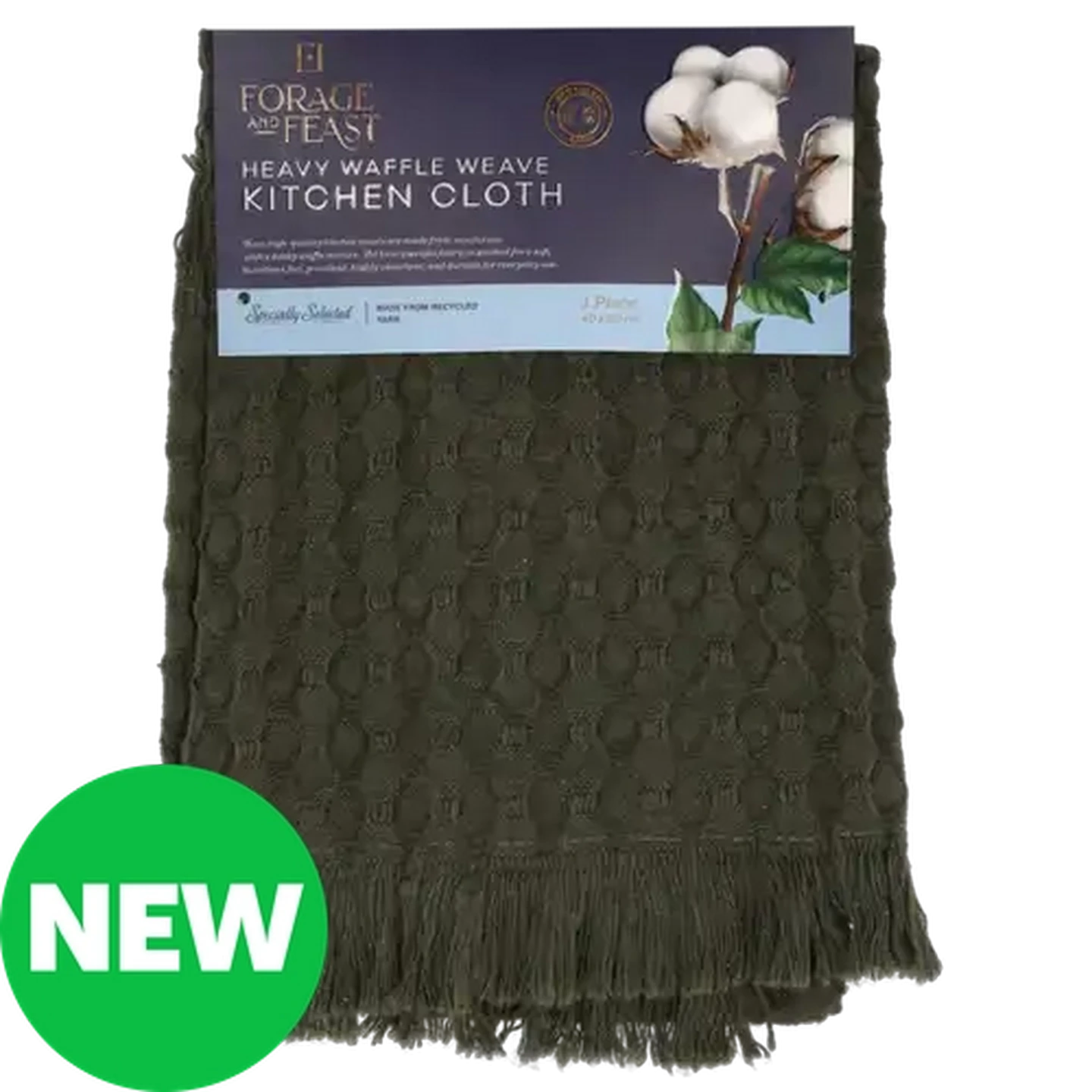 Image of Forage And Feast Olive Heavy Waffle Weave Forra Kitchen Cloth 40 x 60cm