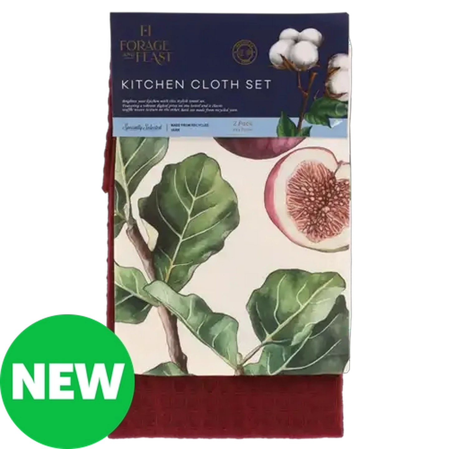 Image of Forage And Feast Burgandy & Flowers Kitchen Cloth Set 45 x 70cm 2-Pack