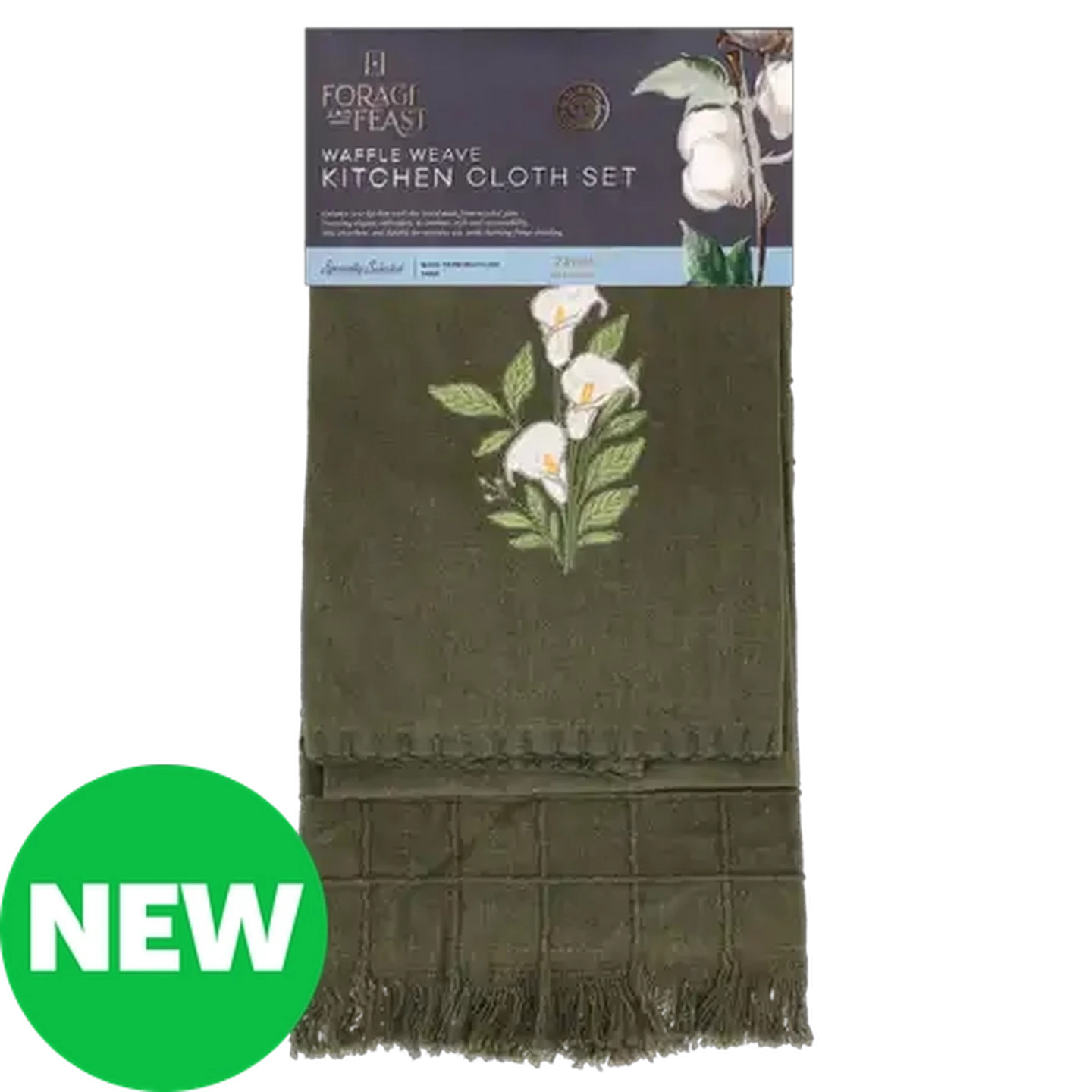Image of Forage And Feast Green Embroided Forra Kitchen Cloths 40 x 60cm 2-Pack