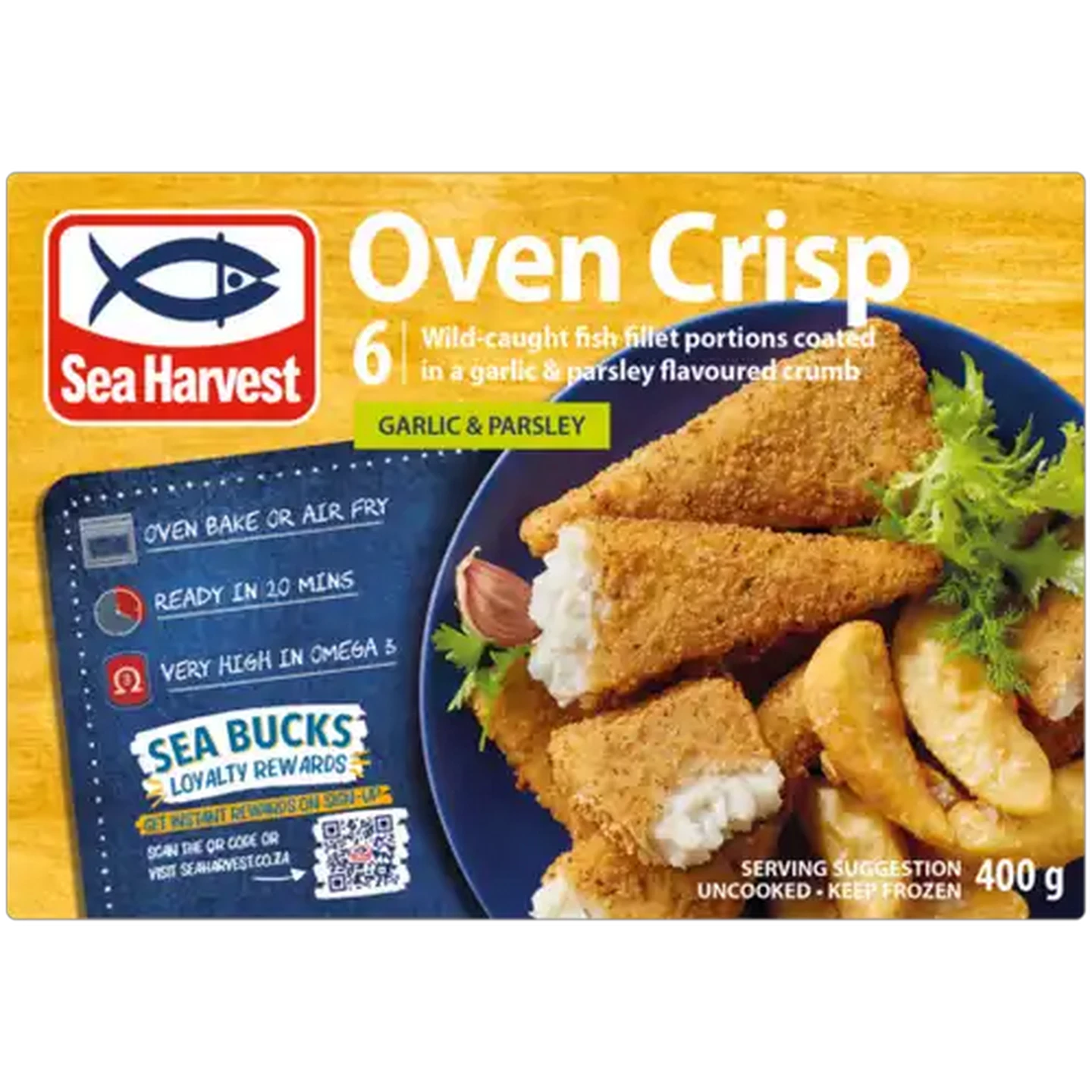 Image of Sea Harvest Oven Crisp Garlic & Parsley Frozen Crumbed Fish Fillet Portions 400g