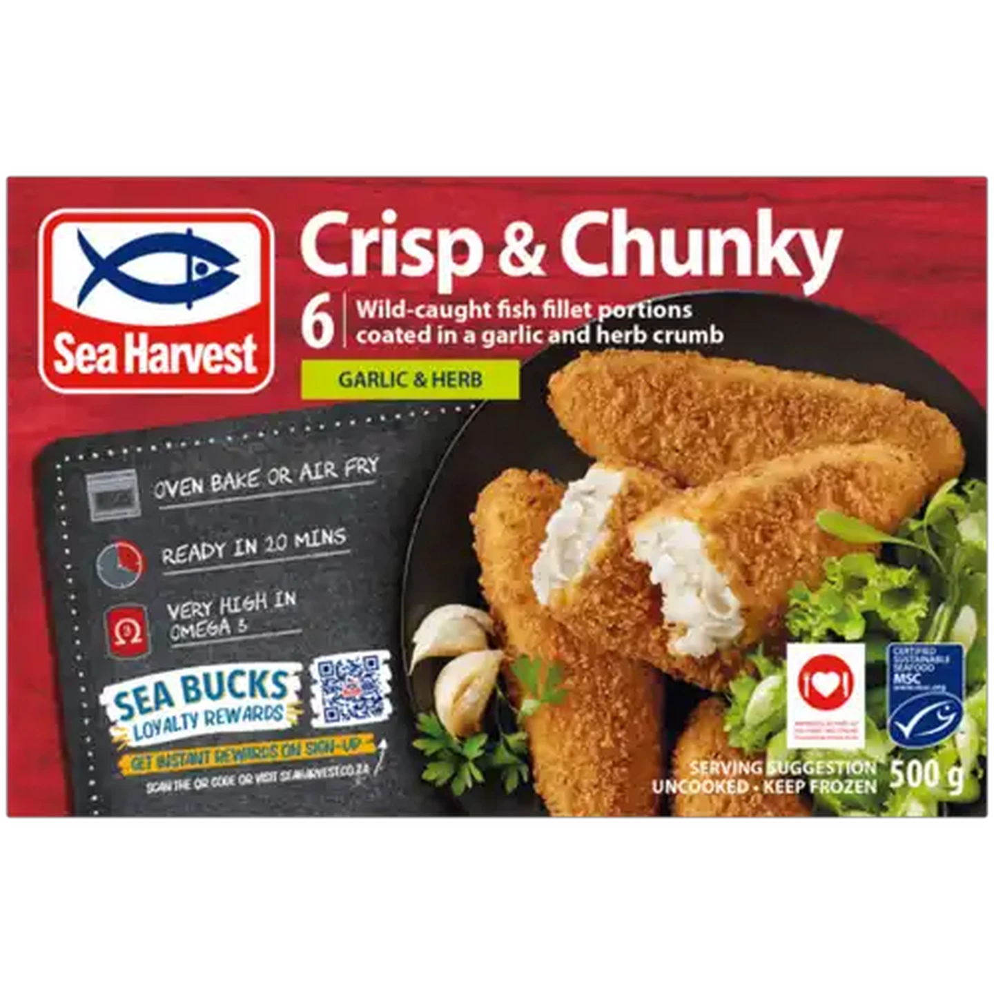 Image of Sea Harvest Crisp & Chunky Garlic & Herb Frozen Crumbed Fish Fillet Portions 500g
