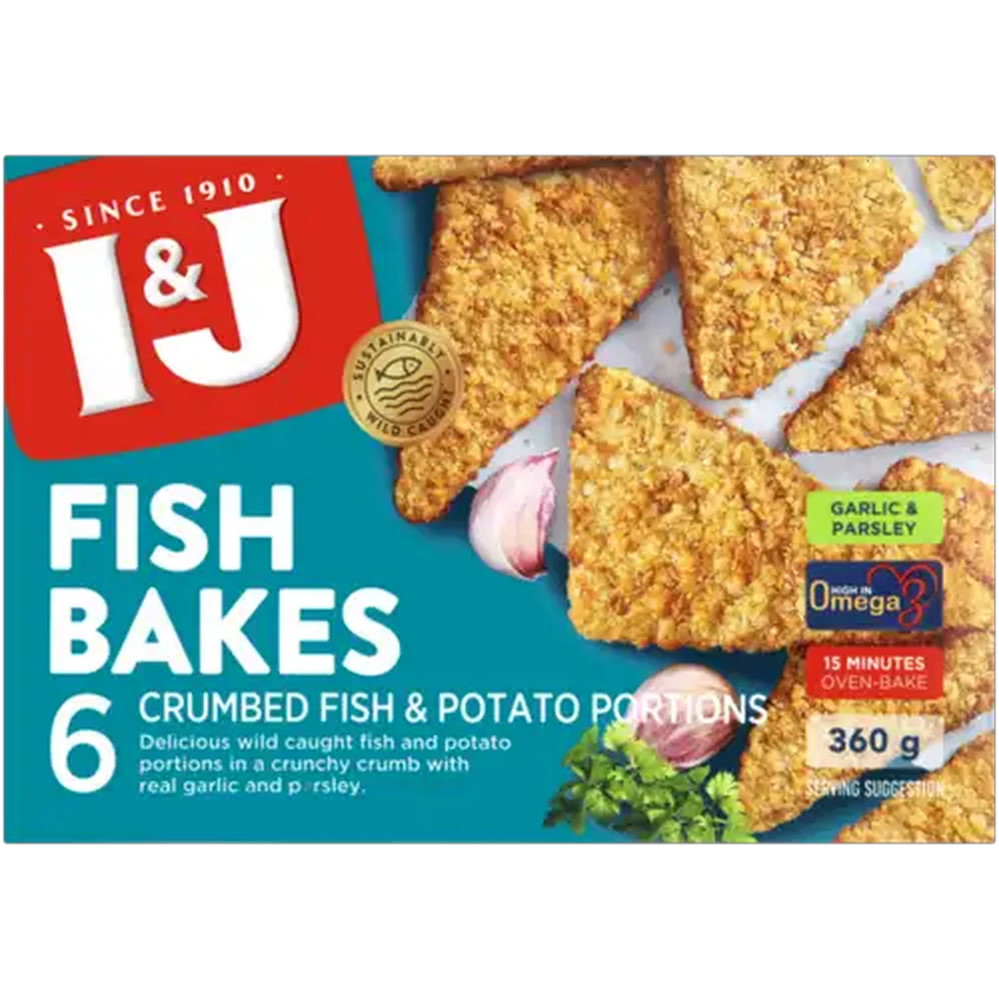 Image of I&J Frozen Garlic & Parsely Flavoured Fish Bakes 360g