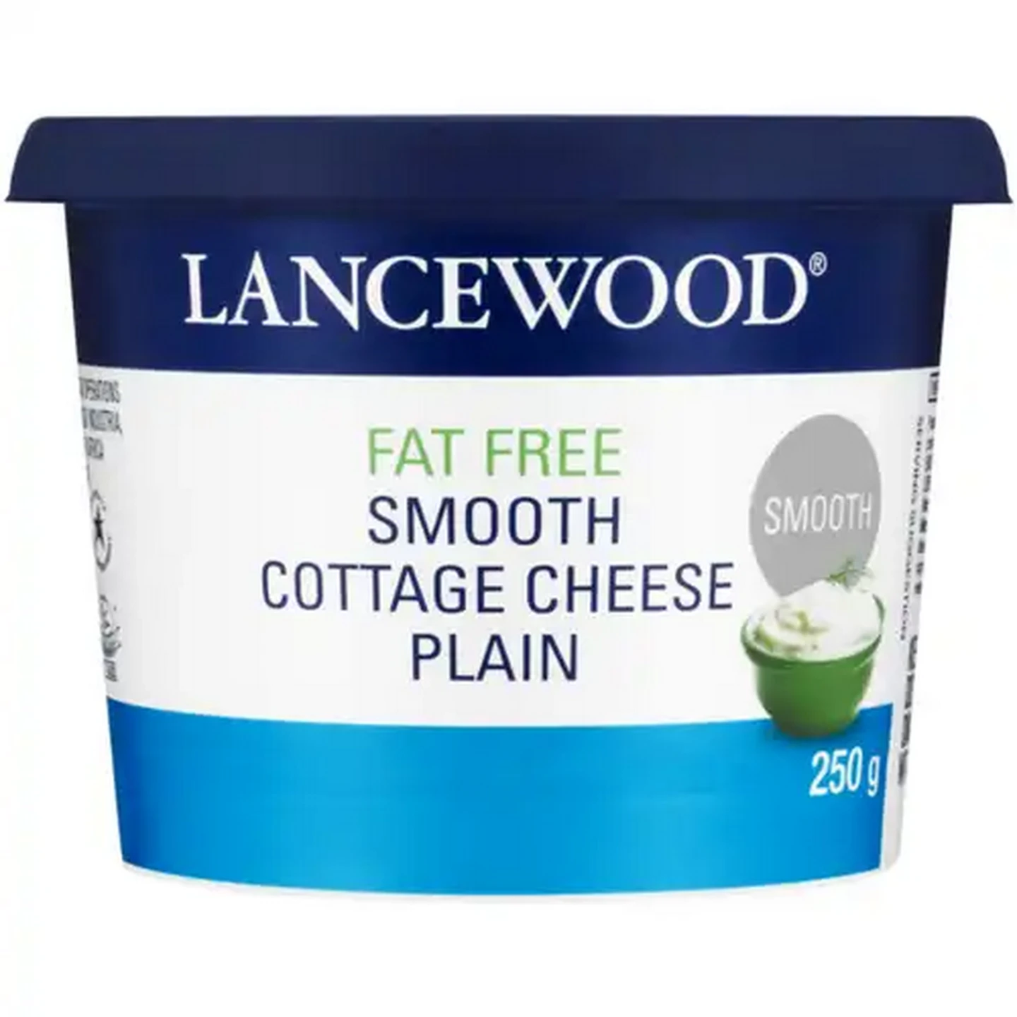 Image of LANCEWOOD Plain Fat Free Smooth Cottage Cheese 250g
