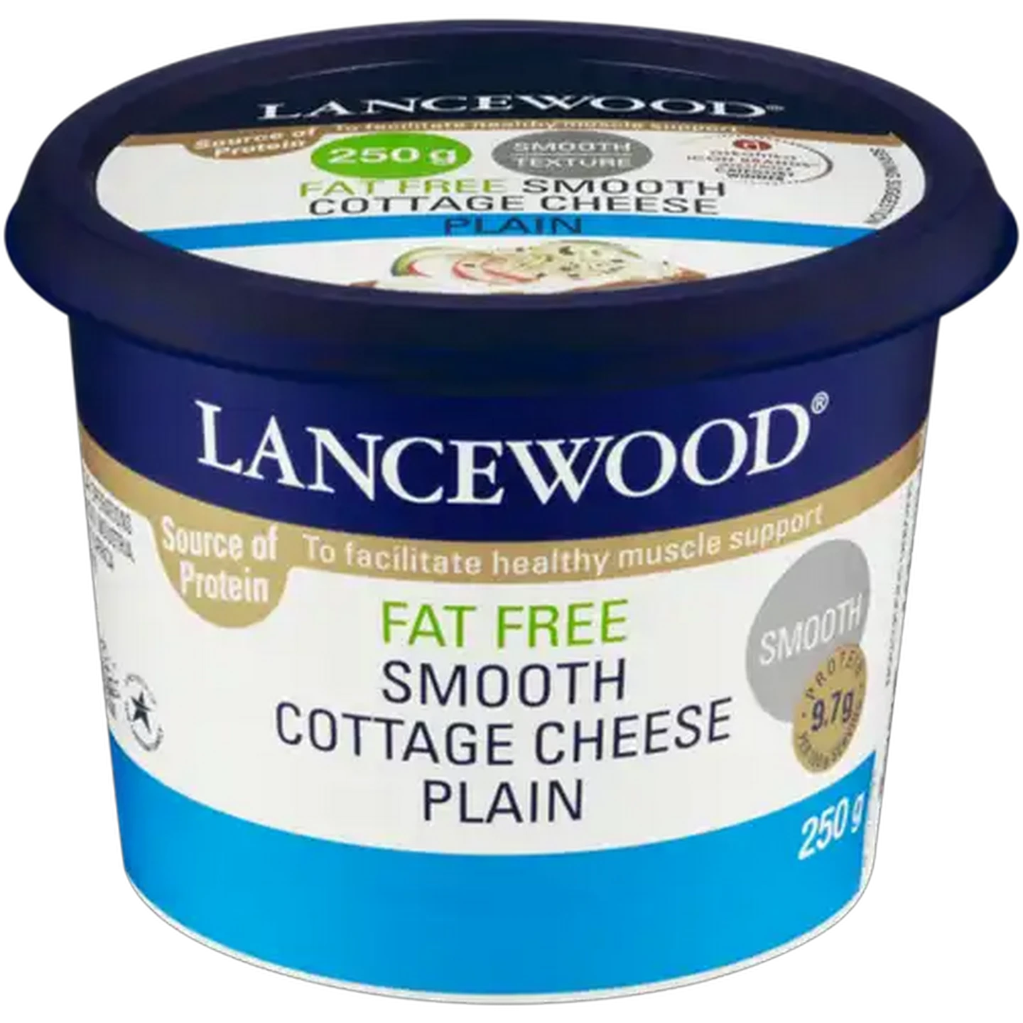 Image of LANCEWOOD Plain Fat Free Smooth Cottage Cheese 250g