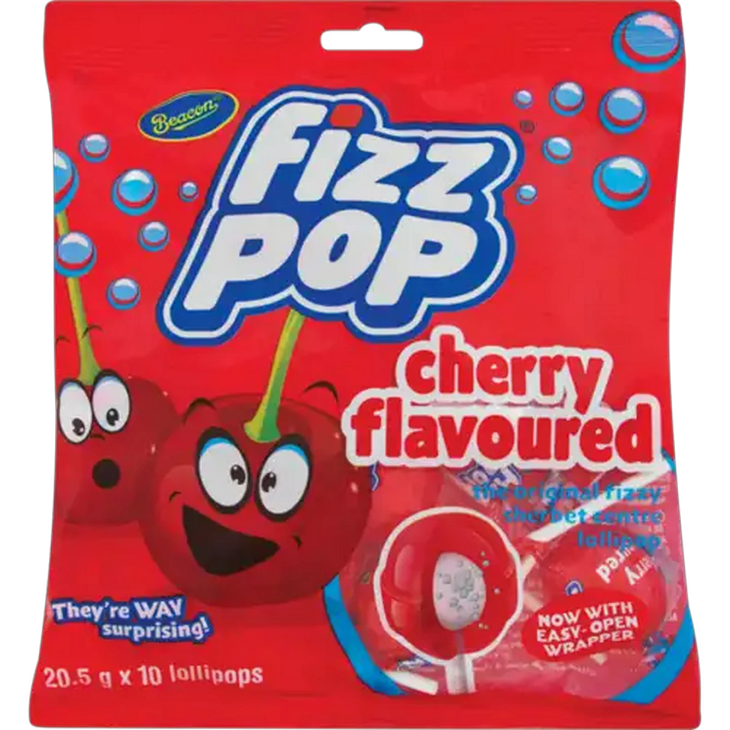 Image of Fizz Pop Cherry Flavoured Lollipops 10 Pack