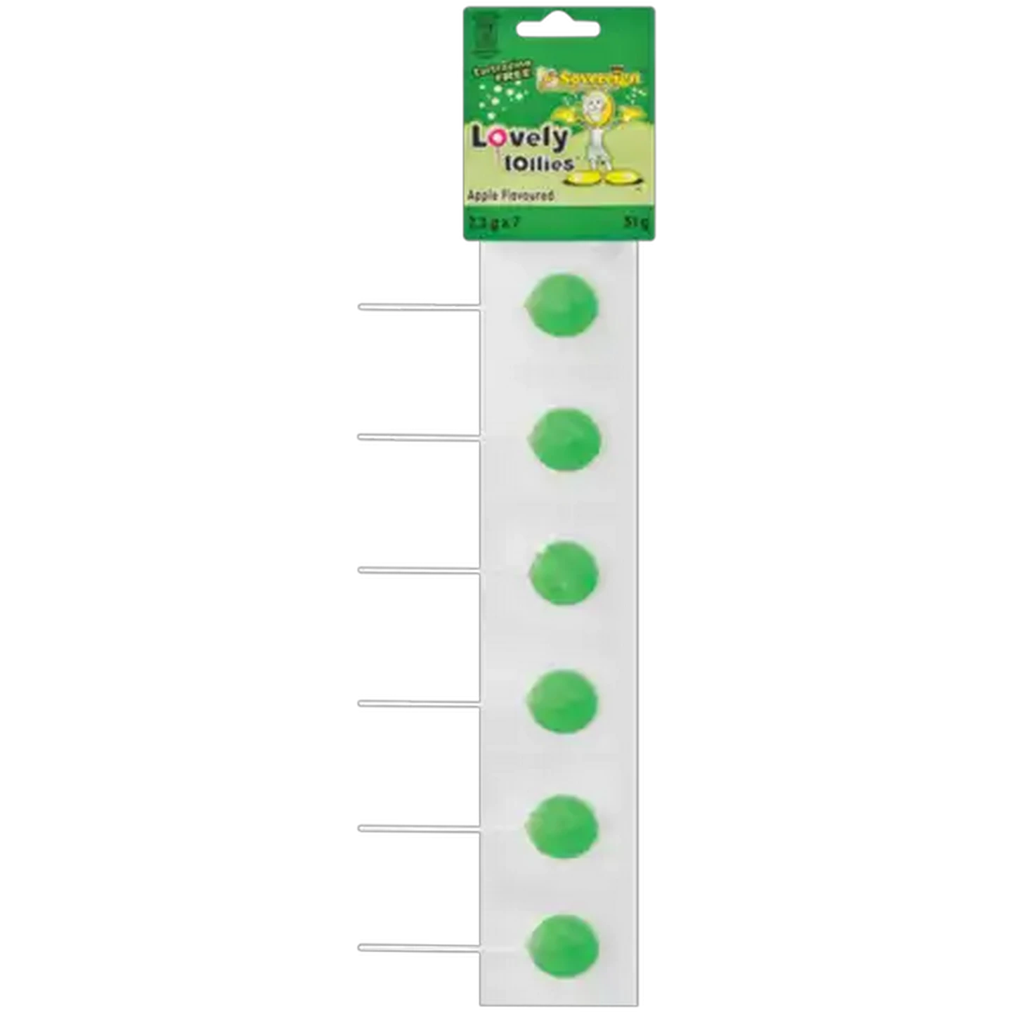 Image of Sovereign Lovely Lollies Apple Flavoured Lollipops Strip 7 x 7.3g
