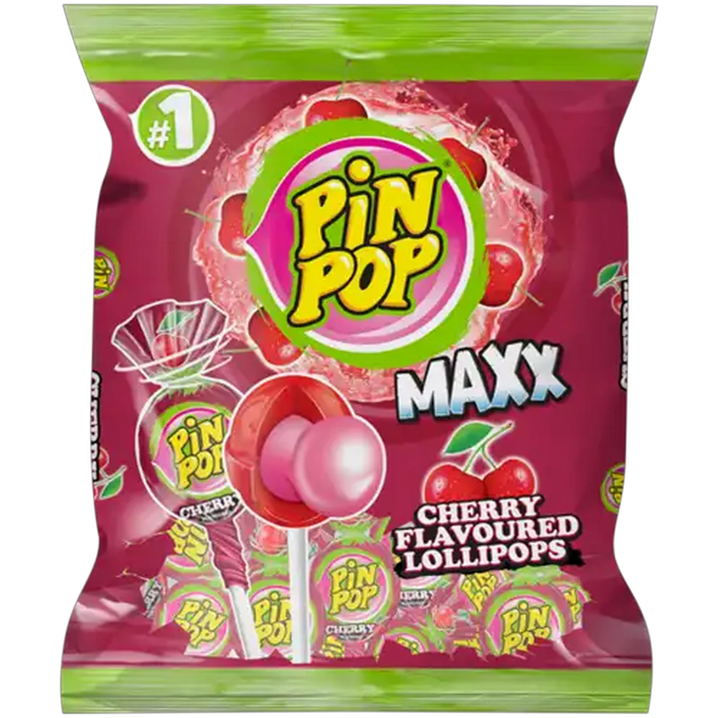Image of Pin Pop Maxx Cherry Flavoured Lollipops 8 pack