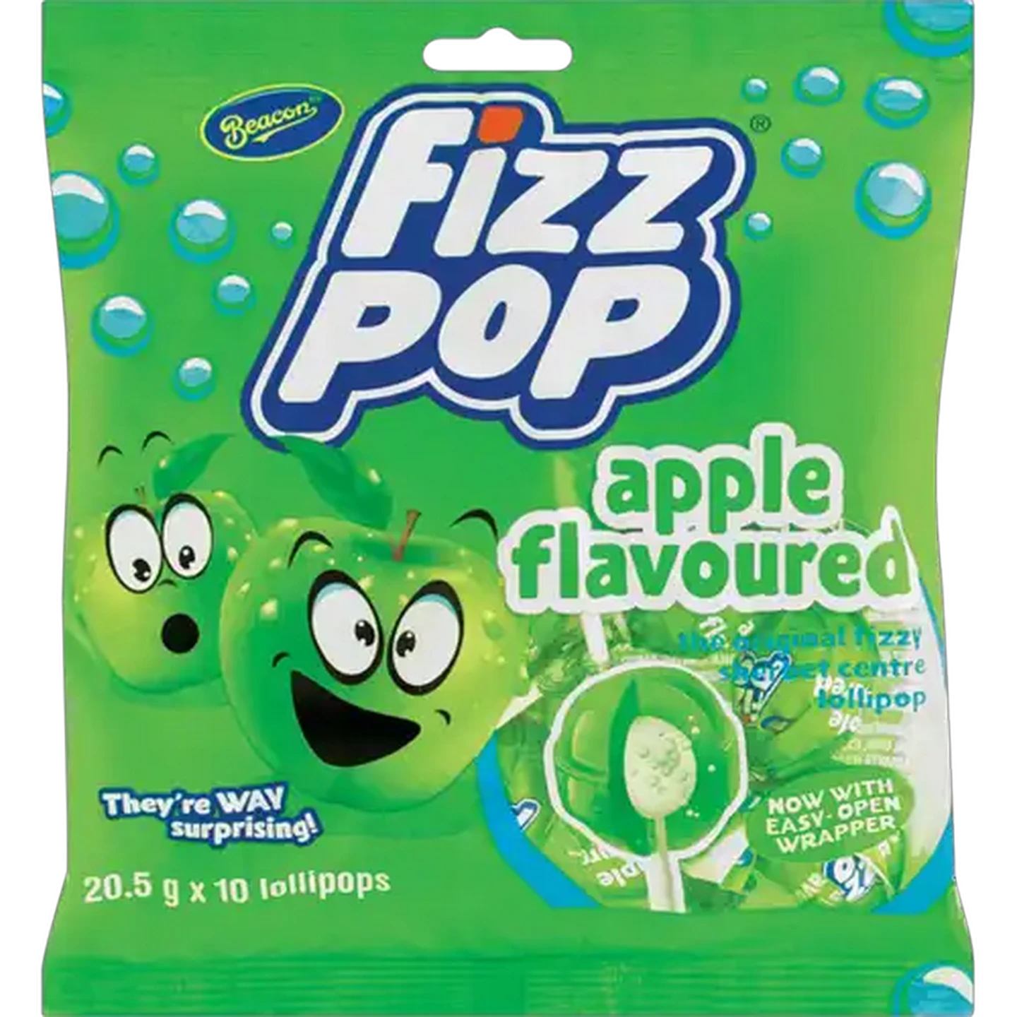Image of Fizz Pop Apple Flavoured Lollipops 10 Pack