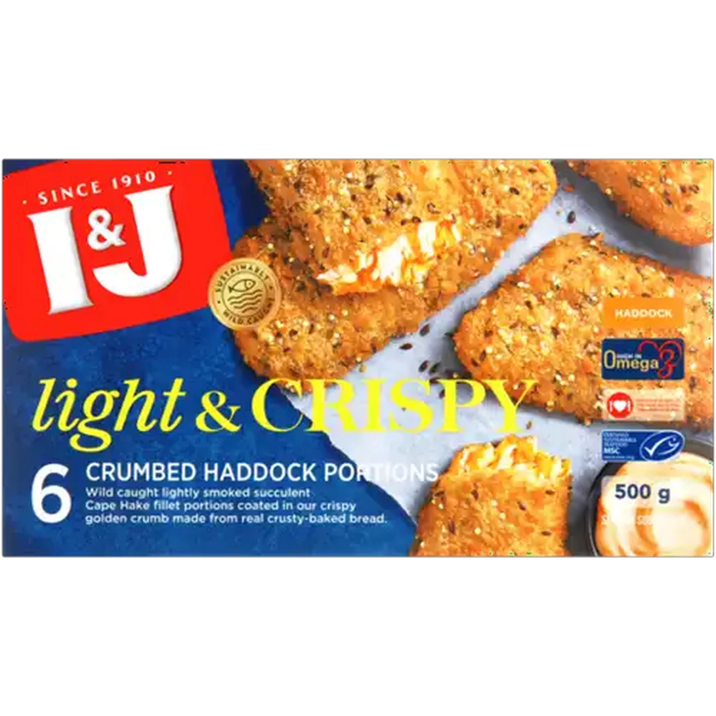 Image of I&J Frozen Light & Crispy Crumbed Haddock Portions 500g