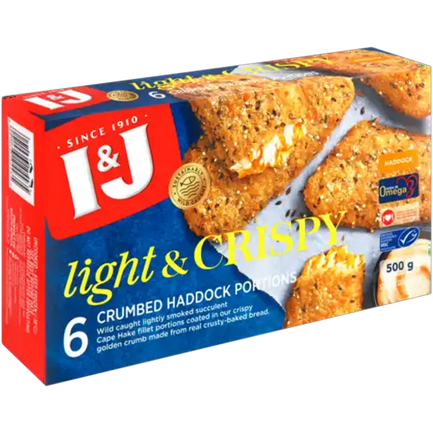 Image of I&J Frozen Light & Crispy Crumbed Haddock Portions 500g