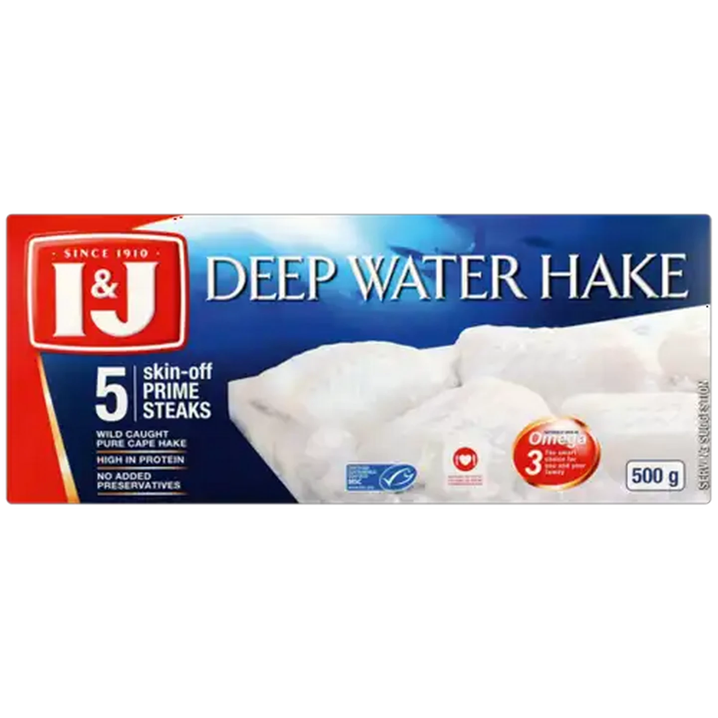 Image of I&J Frozen Deep Water Hake Skin-Off Prime Steaks 500g
