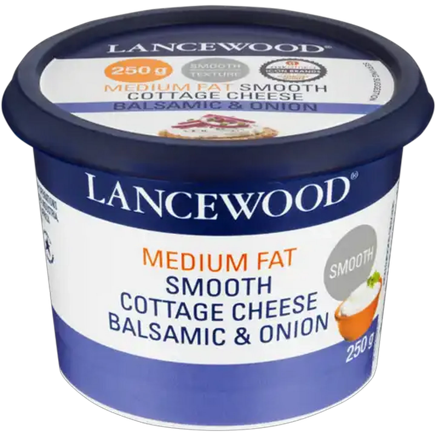 Image of LANCEWOOD Balsamic & Onion Medium Fat Smooth Cottage Cheese 250g