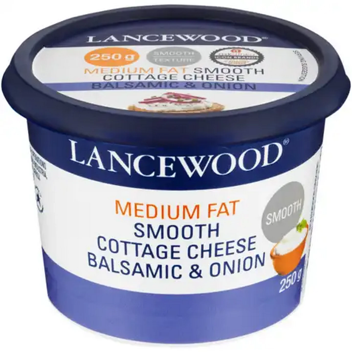 Image of LANCEWOOD Balsamic & Onion Medium Fat Smooth Cottage Cheese 250g
