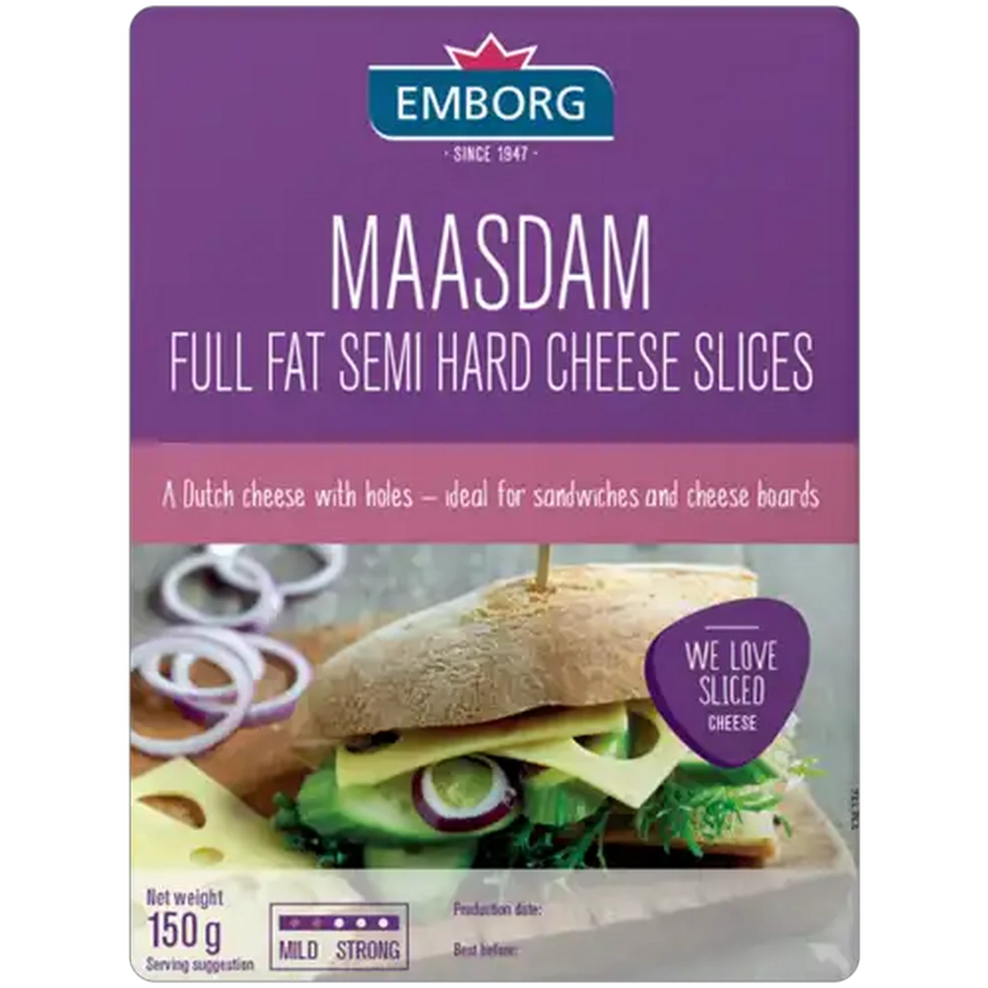 Image of Emborg Maasdam Semi Hard Full Fat Cheese Slices Pack 150g