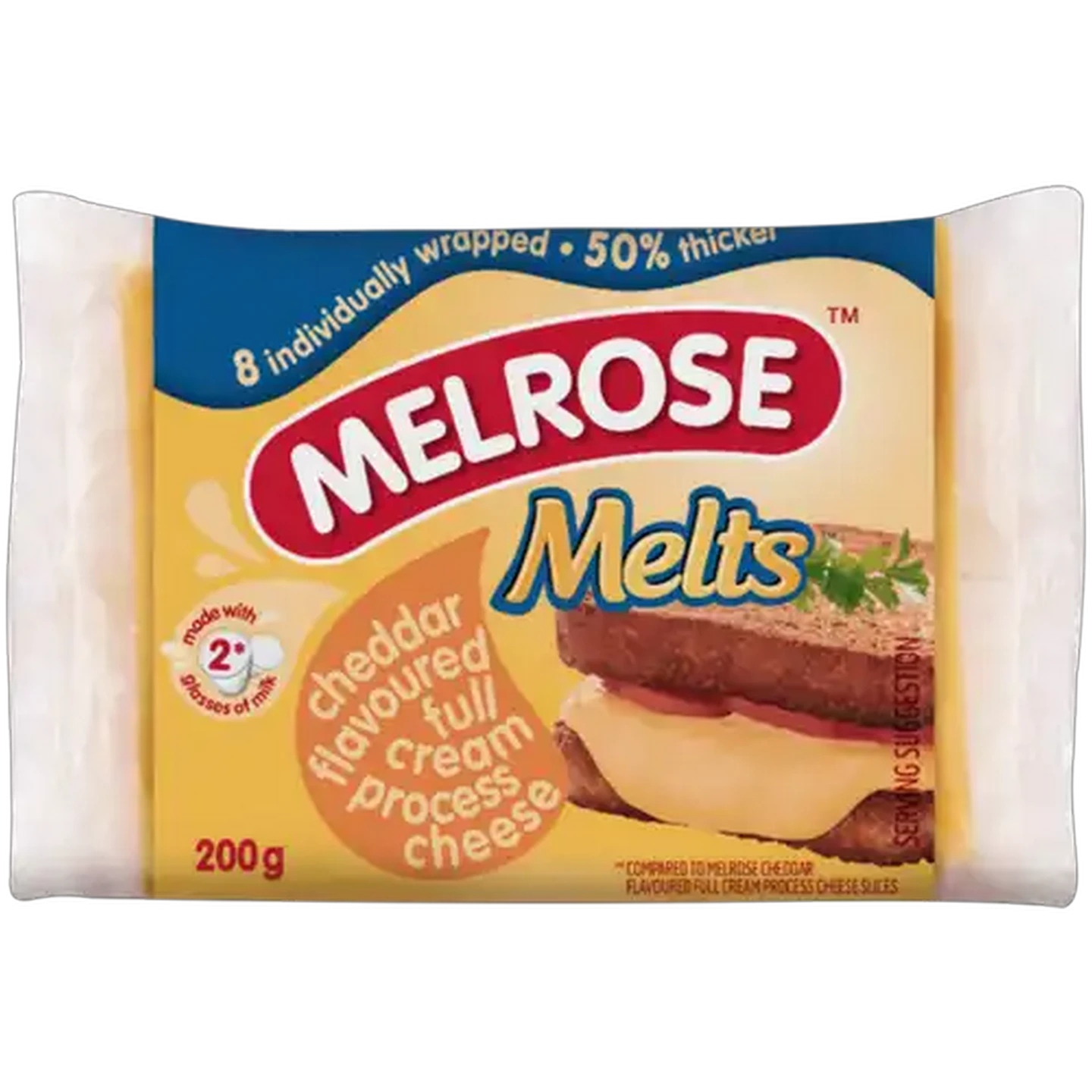 Image of Melrose Melts Cheddar Flavoured Full Cream Process Cheese Slices 200g
