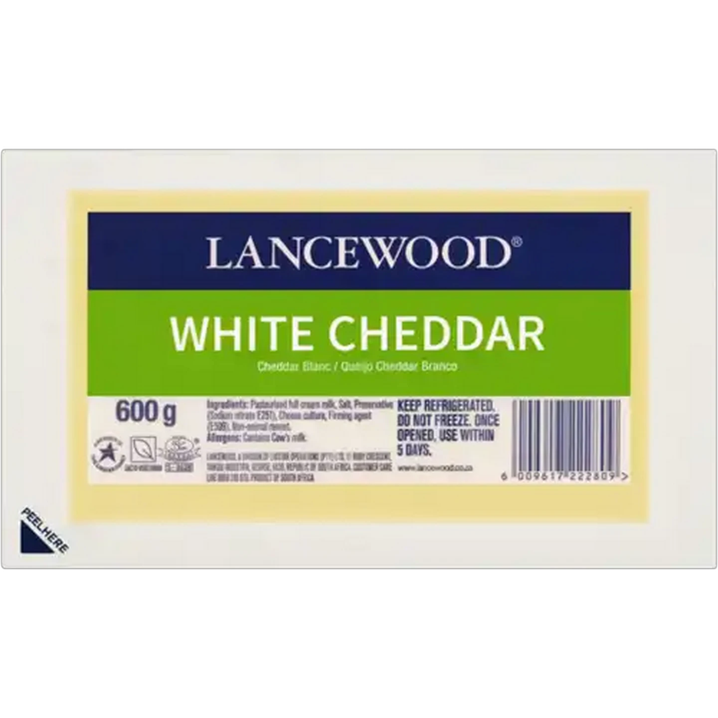Image of LANCEWOOD White Cheddar Cheese Pack 600g