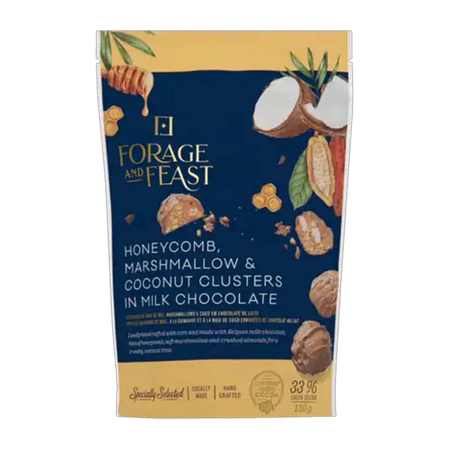 Image of Forage And Feast Honeycomb Marshmallow & Coconut Cluster In Milk Chocolate 130g