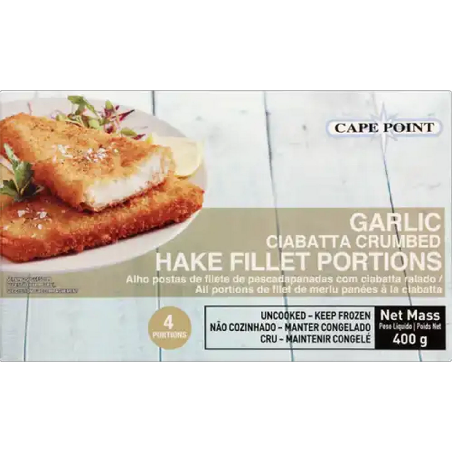 Image of Cape Point Frozen Garlic Ciabatta Crumbed Hake Fillet Portions 400g