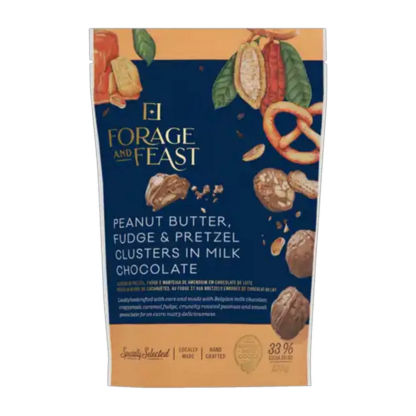 Image of Forage And Feast Peanut Butter Fudge & Pretzel Cluster In Milk Chocolate 130g